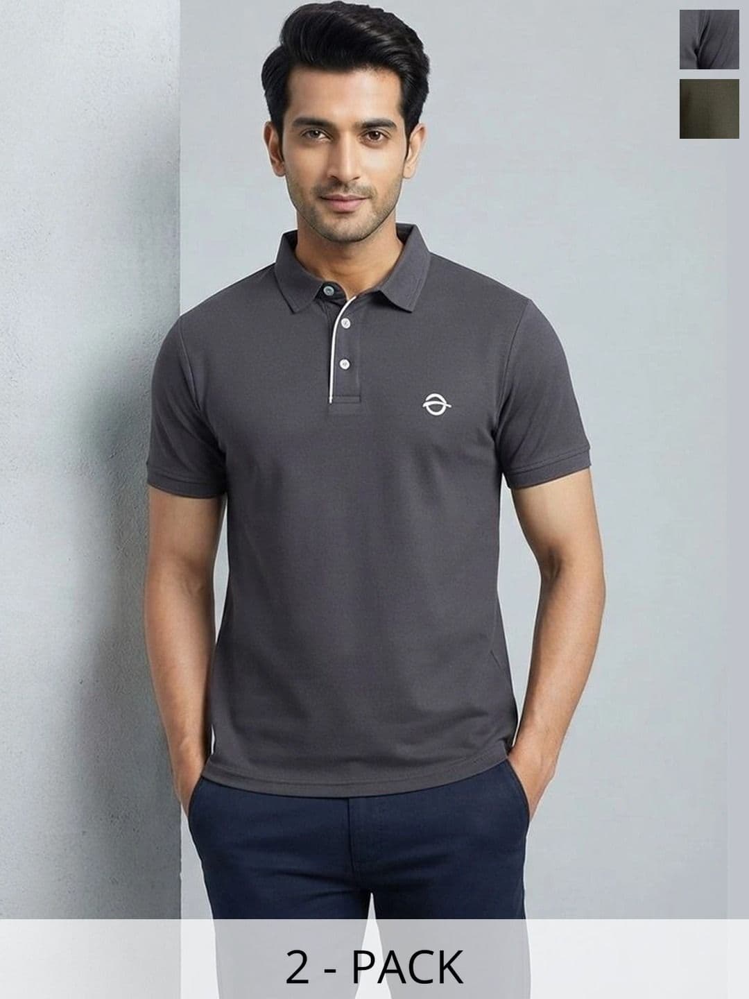 Oscillate Men Pack of 2 Polycotton Solid Polo T-shirt - view 1