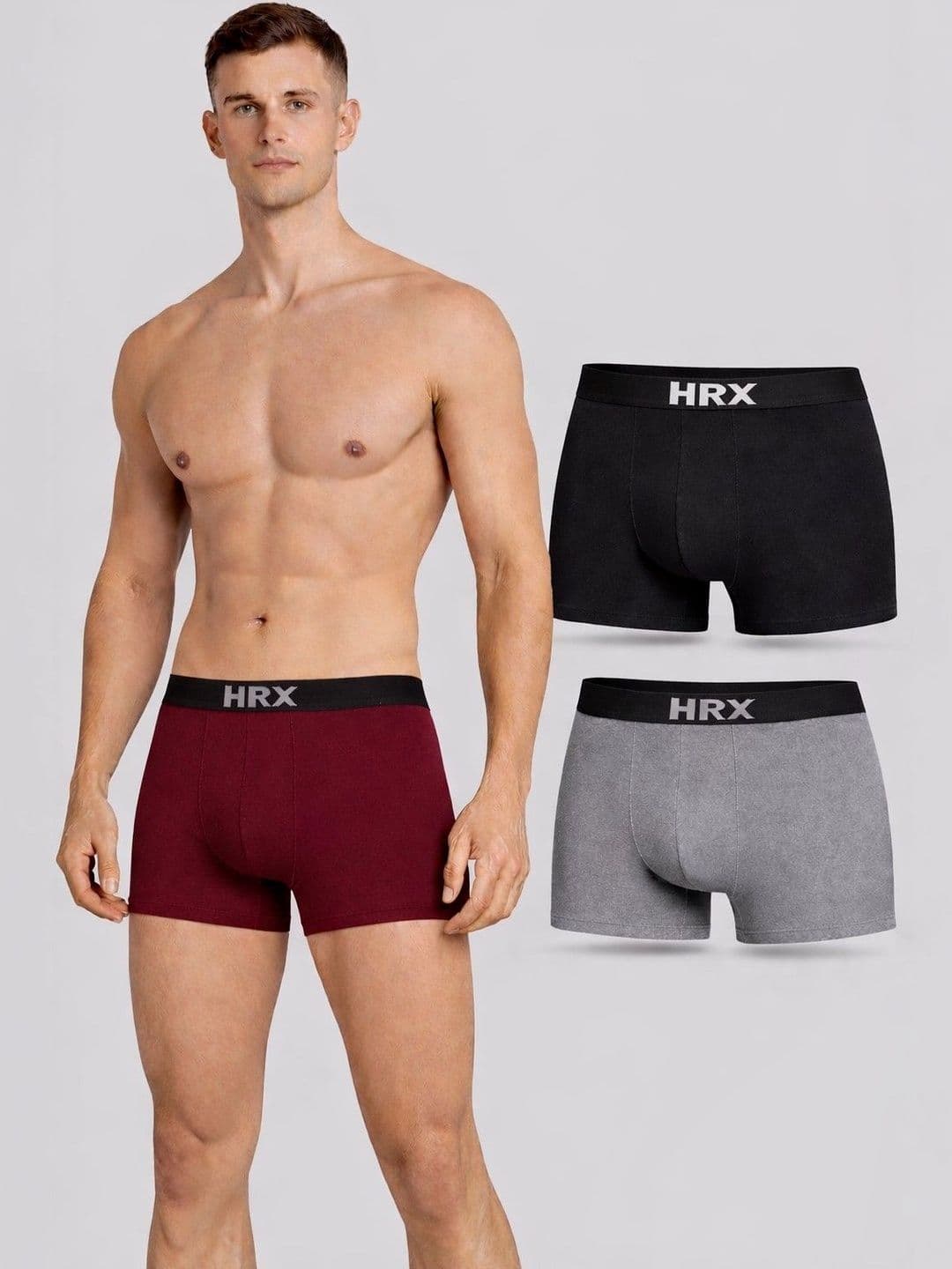HRX by Hrithik Roshan Pack of 3 Cotton Blend Assorted Solid Trunks - view 1