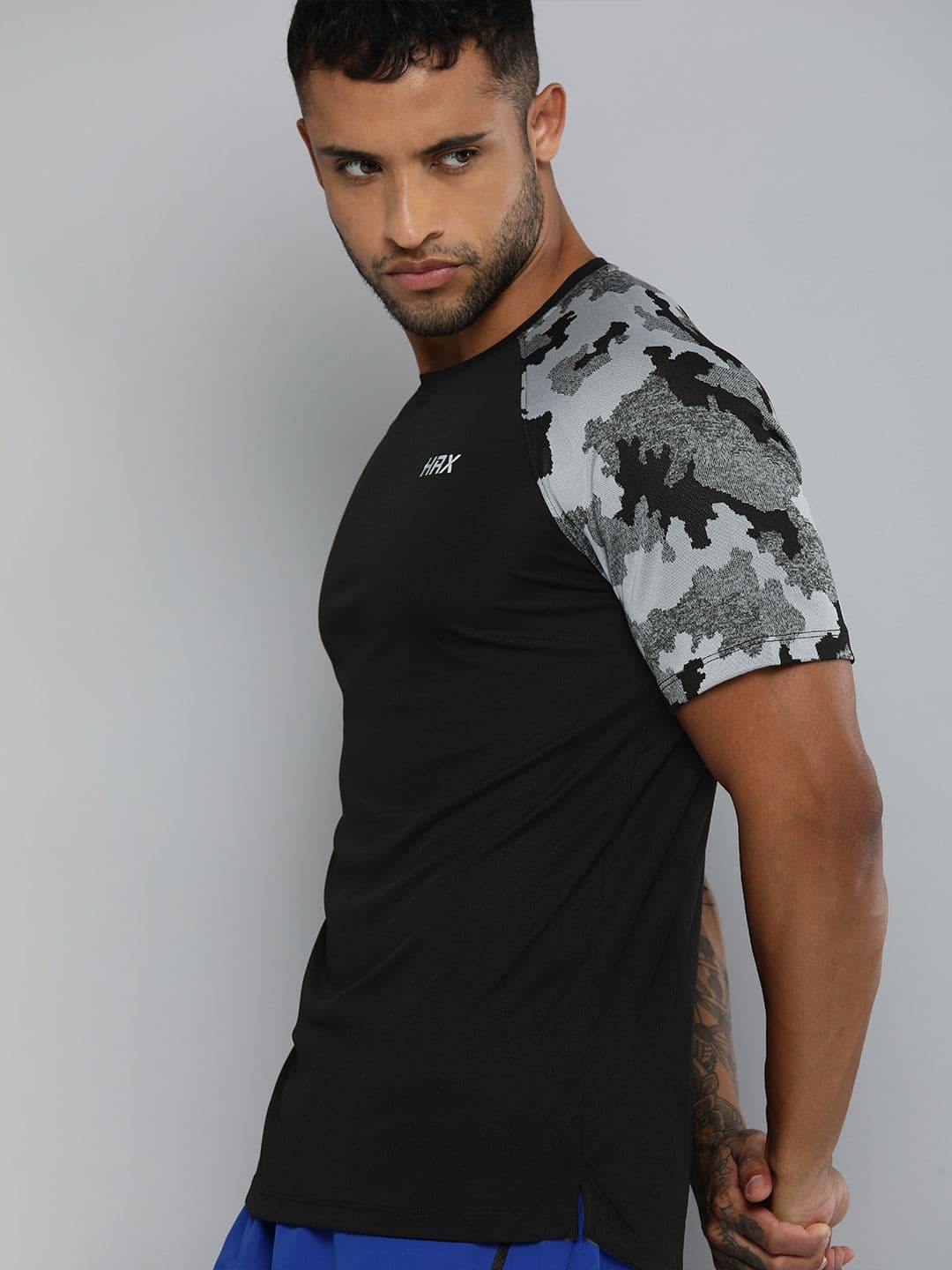 HRX by Hrithik Roshan Men Black & Grey Rapid Dry T-shirt - view 1
