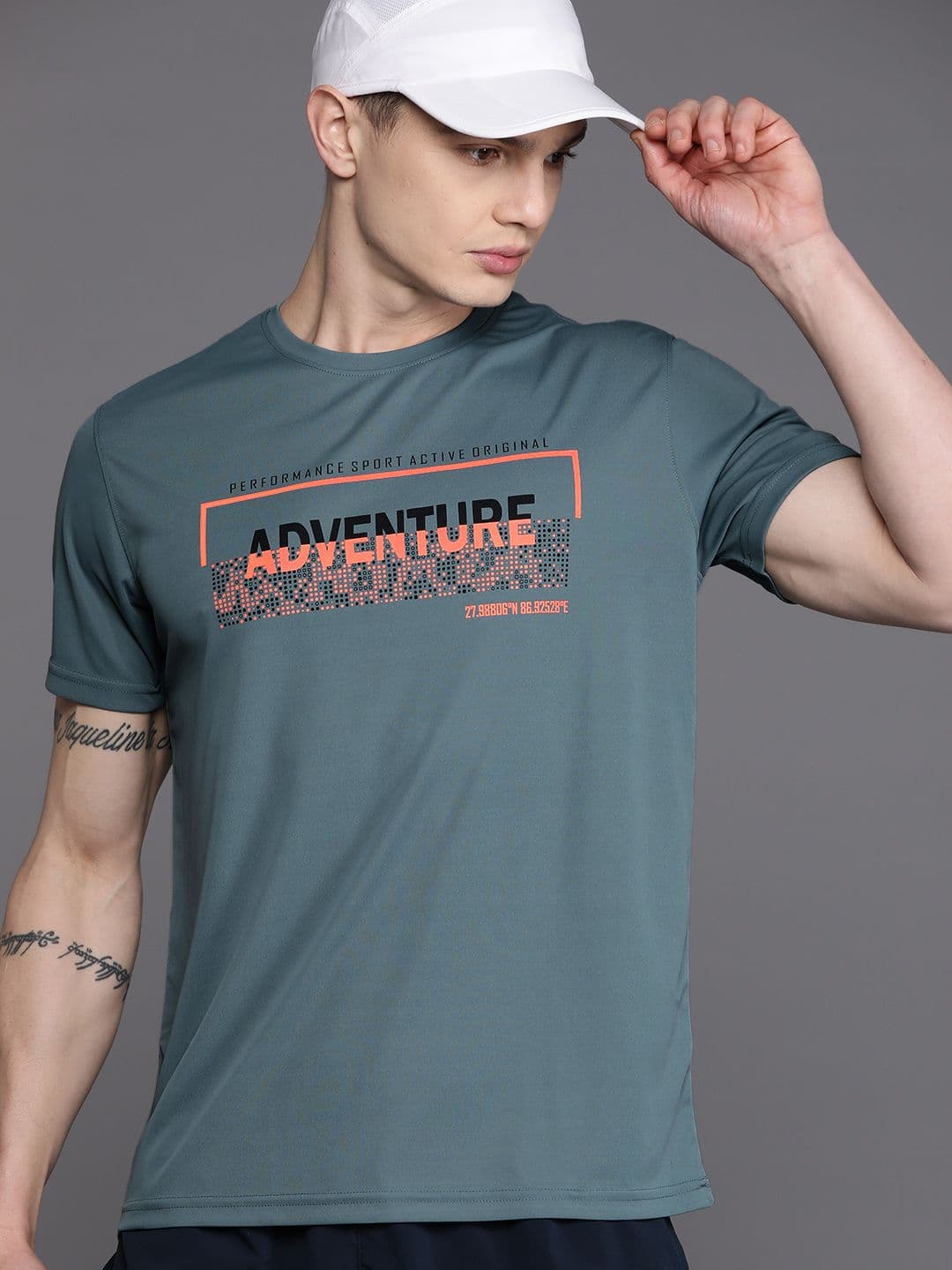 HRX by Hrithik Roshan Men Grey & Orange Typography Printed Sports T-shirt - view 1