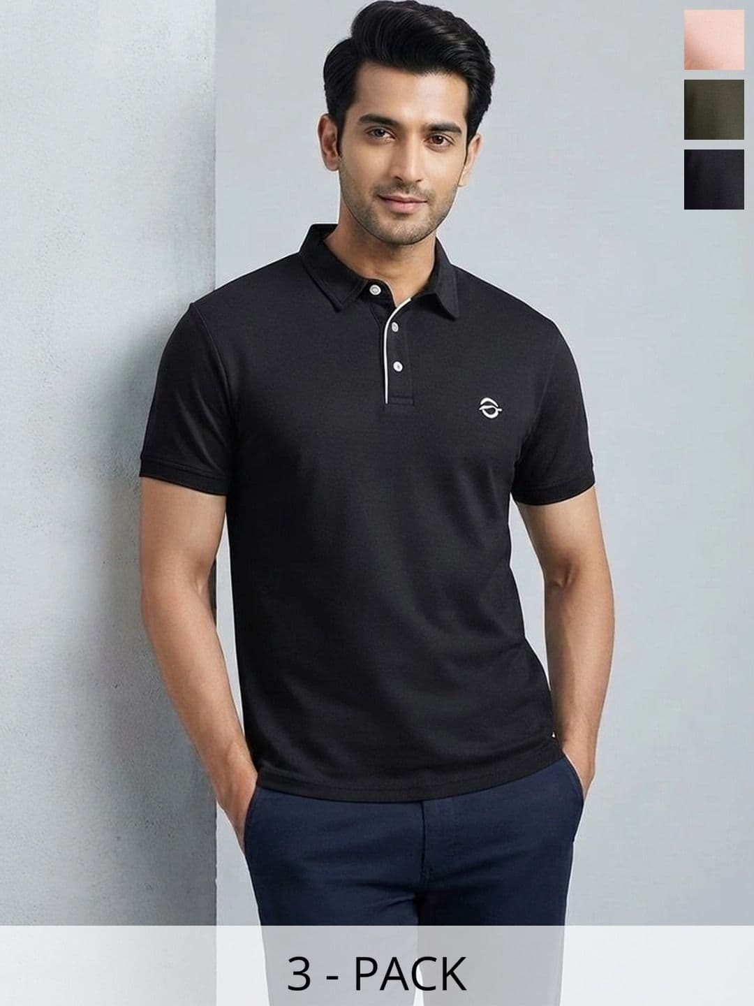 Oscillate Men Pack of 3 Polycotton Solid Polo T-shirt - view 1