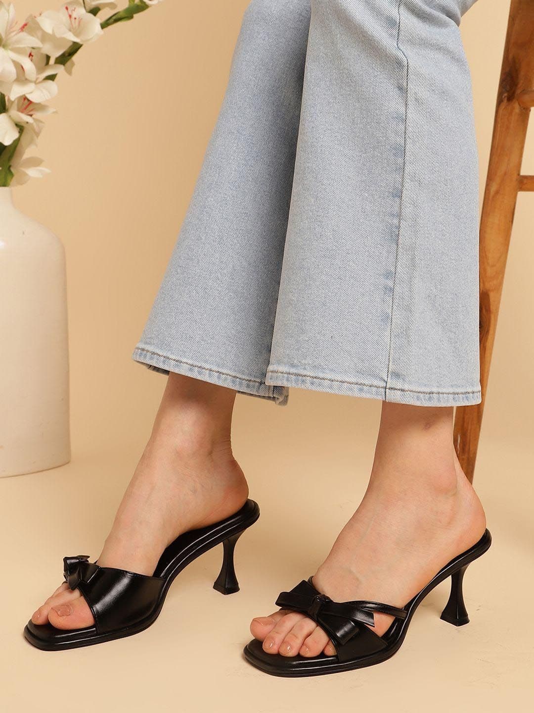 DressBerry PU Kitten Heeled Sandal with Bow - view 1