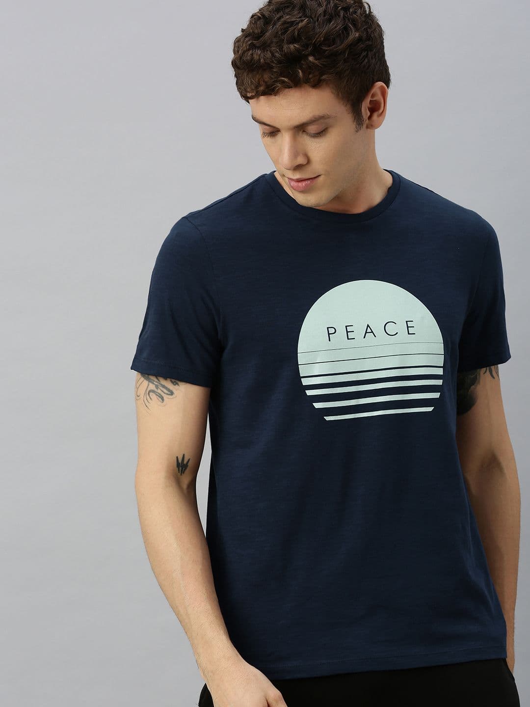 HRX by Hrithik Roshan Men Navy Blue Printed Bio-Wash Yoga Tshirt - view 1