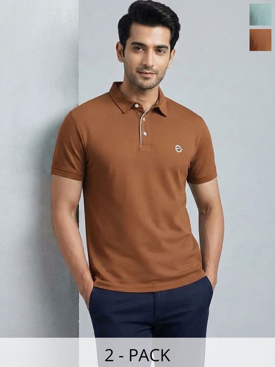 Oscillate Men Pack of 2 Polycotton Solid Polo T-shirt - view 1