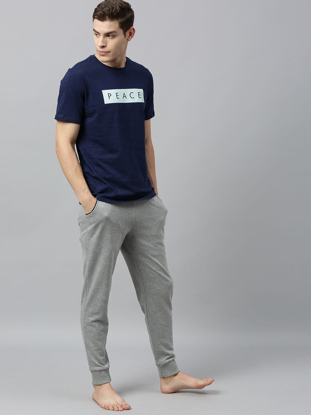 HRX by Hrithik Roshan Men Navy Printed Bio-Wash Yoga Pure Cotton T-shirt - view 1