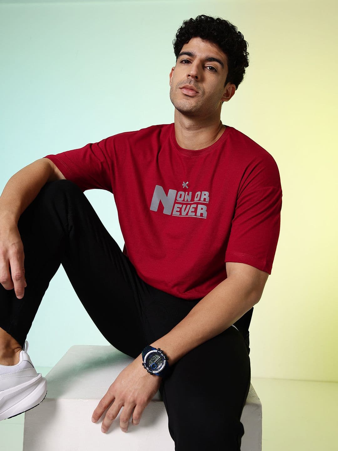 HRX by Hrithik Roshan Typography Printed Drop-Shoulder Sleeves Pure Cotton Relaxed T-shirt - view 1