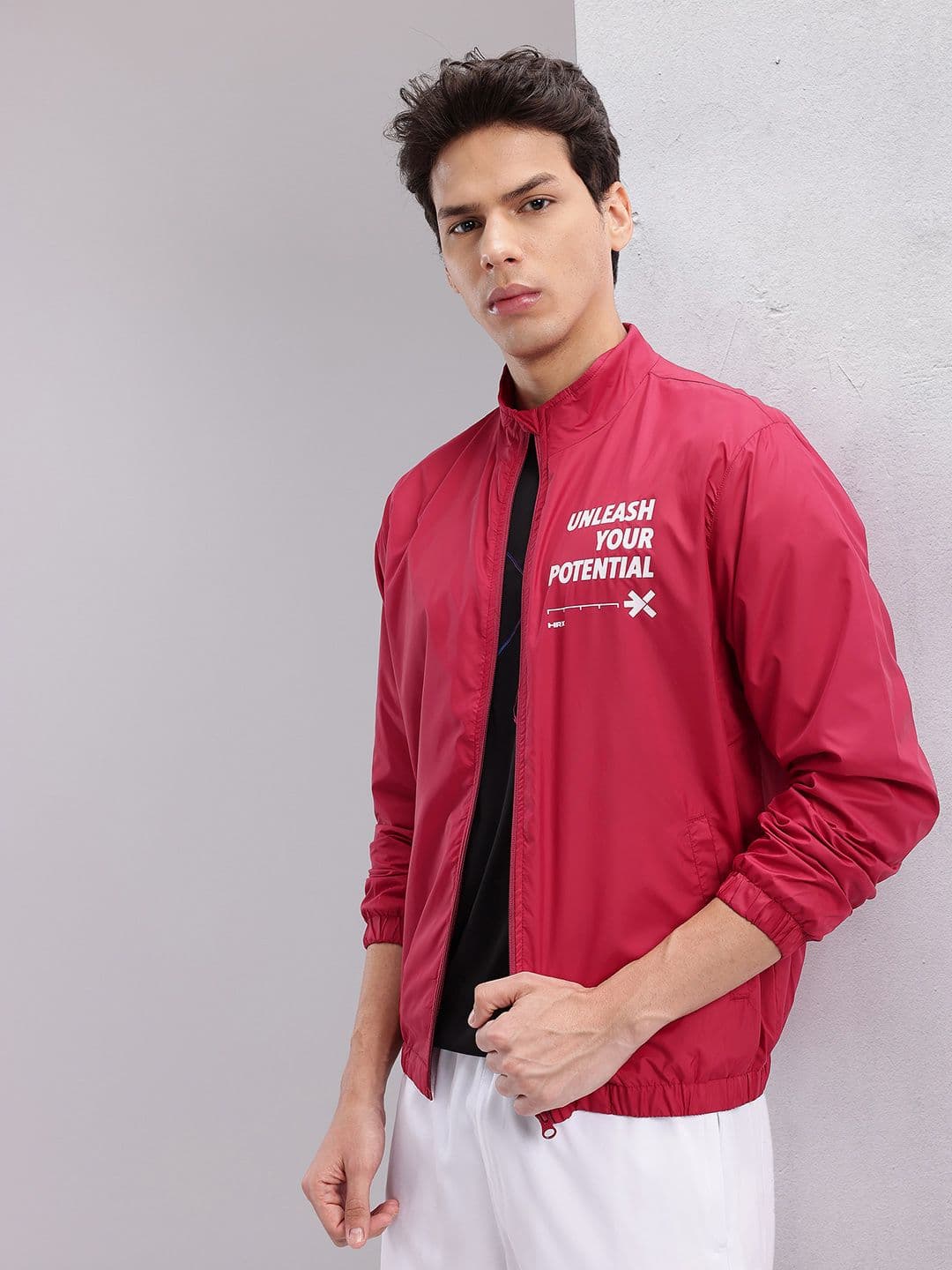 HRX by Hrithik Roshan Typography Printed Mock Collar Bomber Jacket - view 1