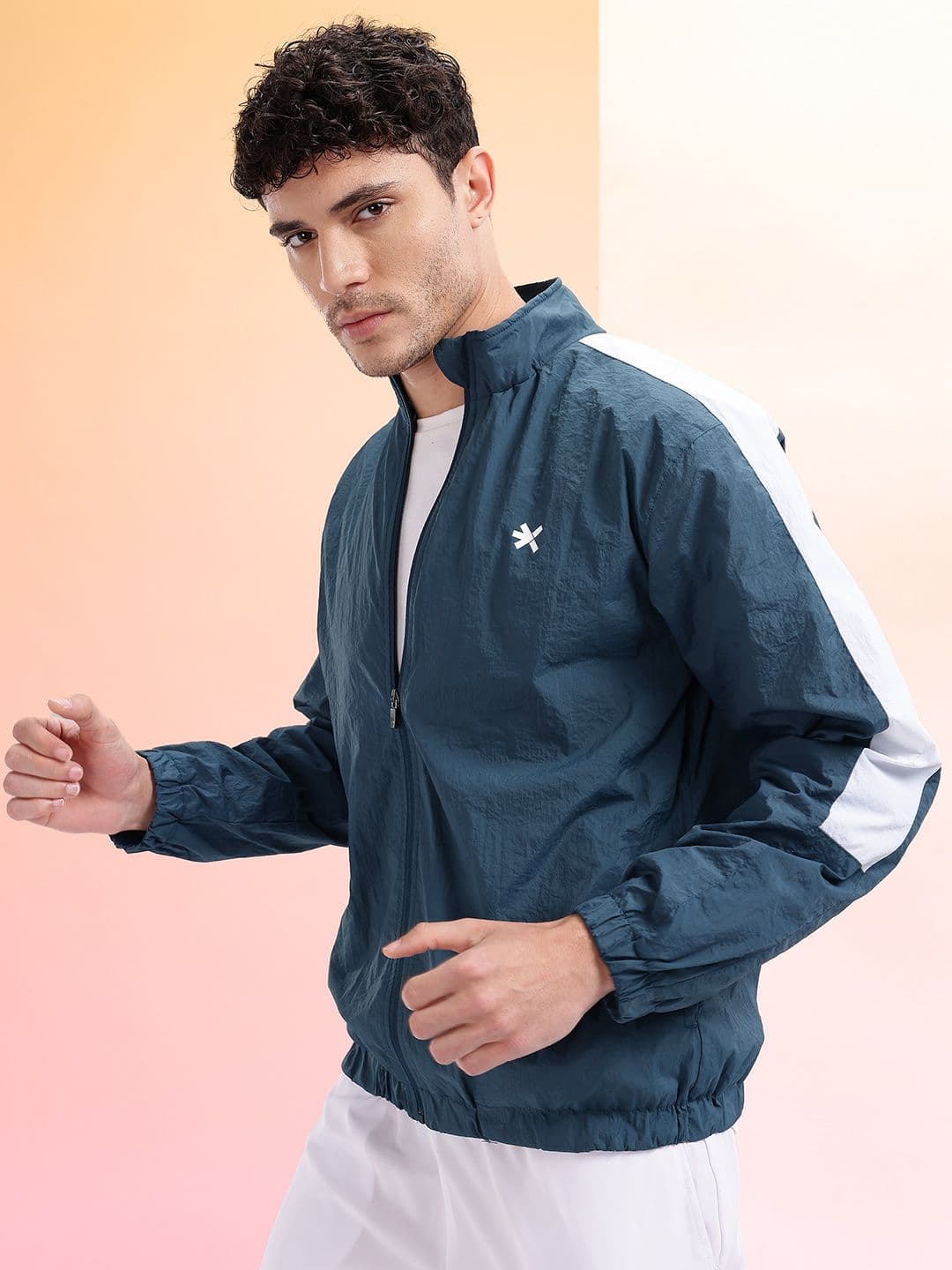 HRX by Hrithik Roshan Contrasting Striped Detail Mock Collar Running Jacket - view 1