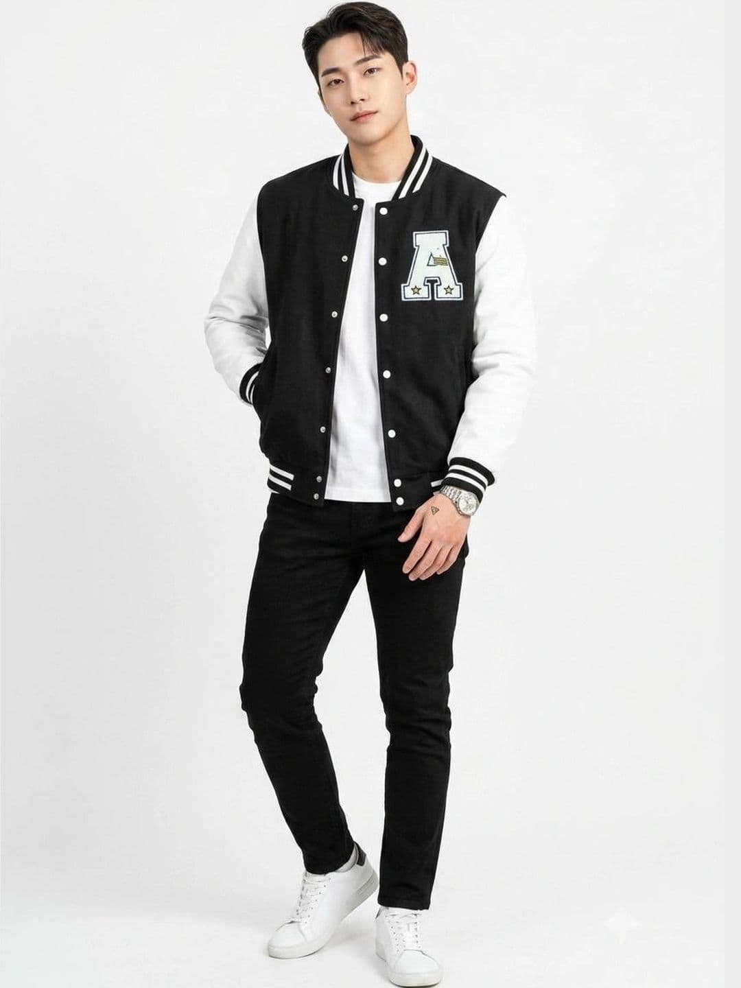 oiin Men Colourblocked Fleece Blend Varsity Jacket - view 1