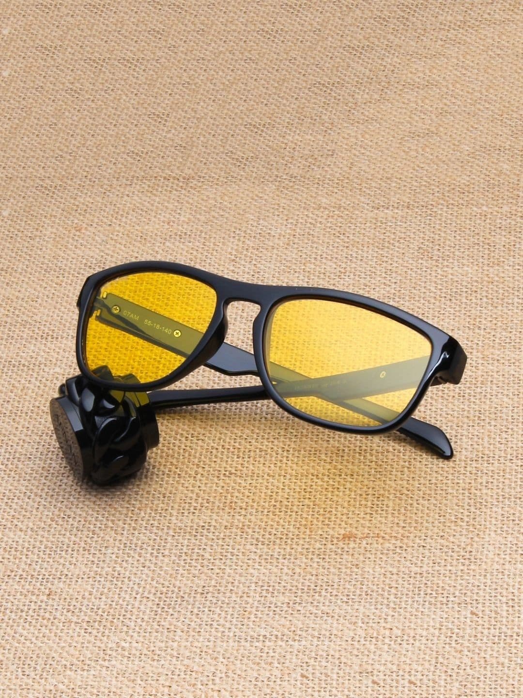 Ted Smith Unisex Yellow Lens & Black Rectangle Sunglasses with - view 1
