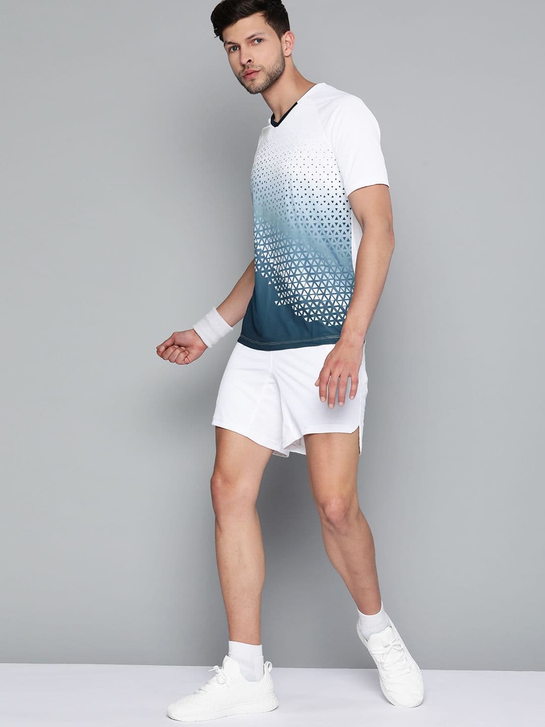 HRX By Hrithik Roshan Racketsport Men Optic White Rapid-Dry Abstract Tshirts - view 1