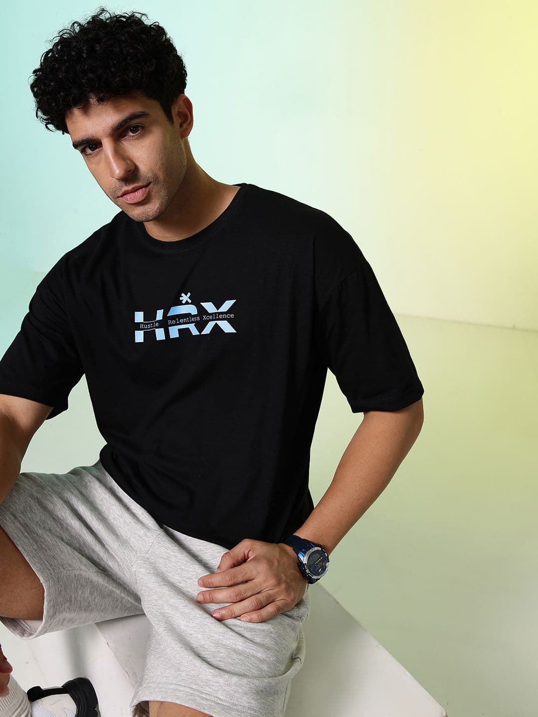 HRX by Hrithik Roshan Brand Logo Printed Oversized Pure Cotton T-shirt - view 1
