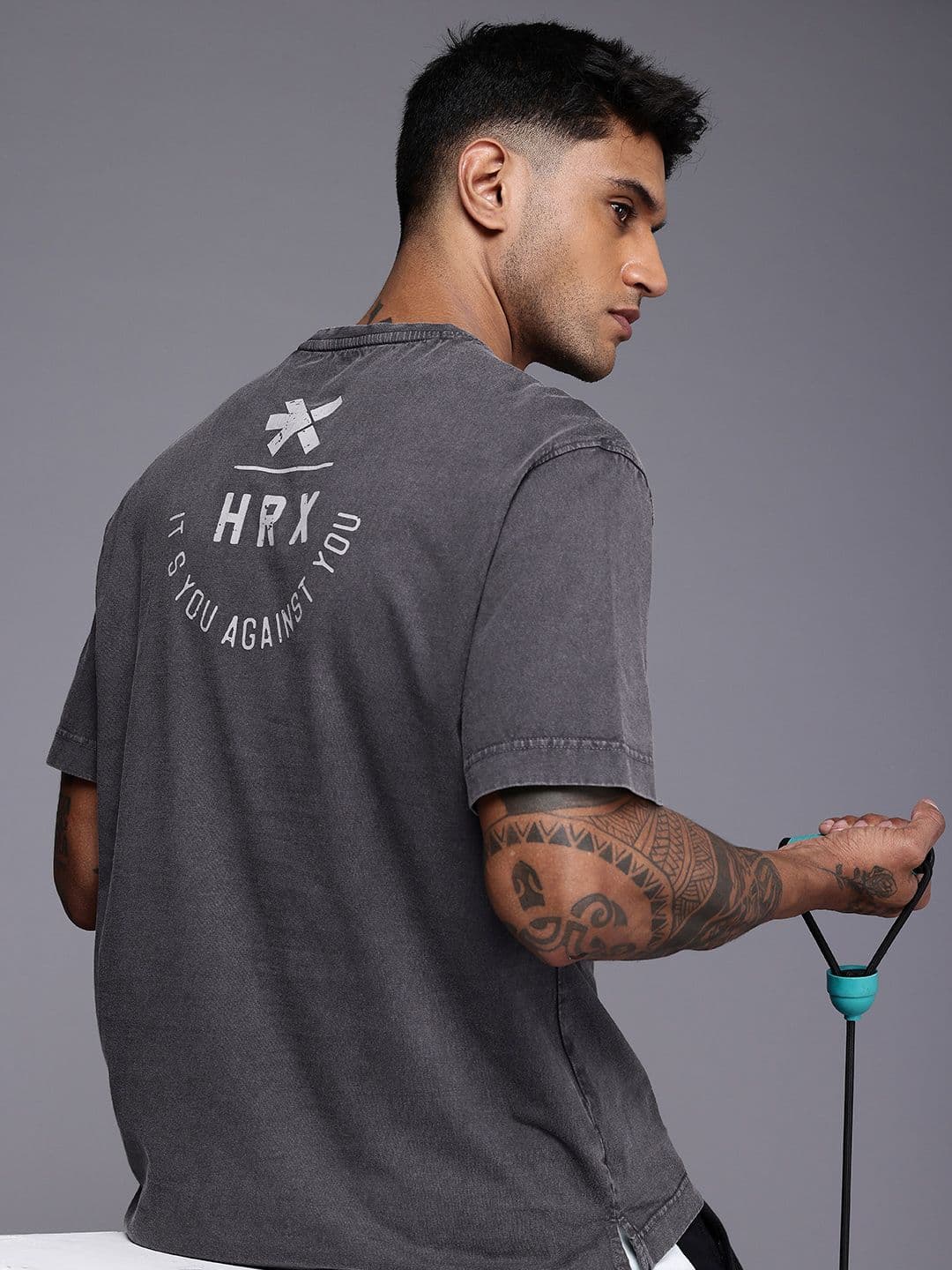 HRX by Hrithik Roshan Irontribe Pure Cotton Brand Logo Washed Relaxed Training T-shirt - view 1