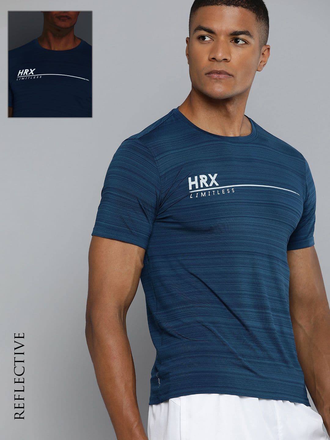 HRX by Hrithik Roshan Men Blue Striped Rapid Dry T-shirt - view 1