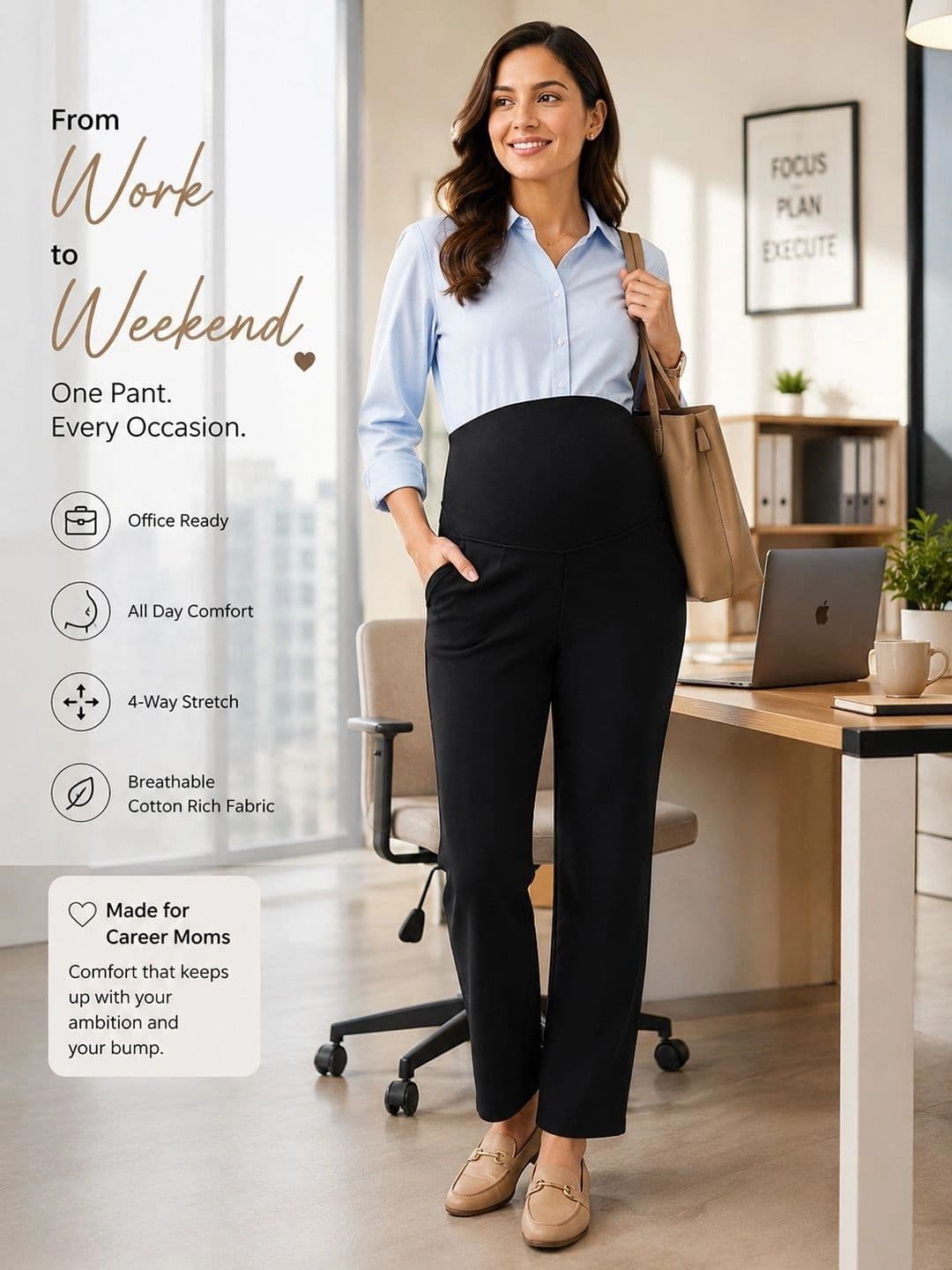 MomToBe Women Relaxed High-Rise Easy Wash Cotton Maternity Trousers - view 1