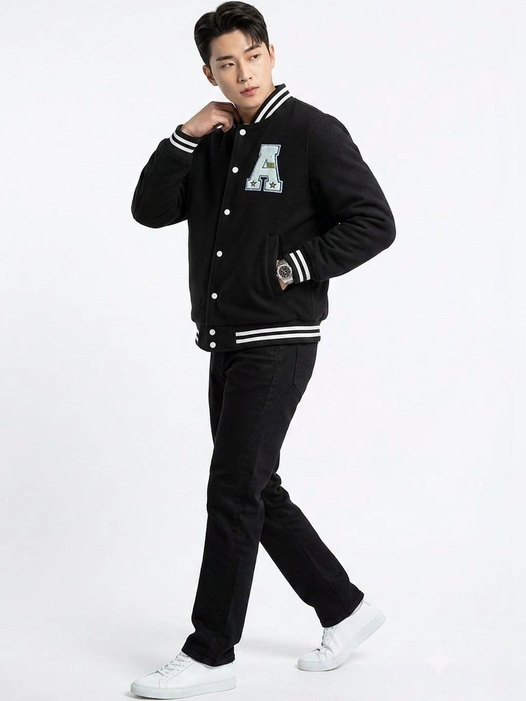 oiin Men Brand Logo Fleece Blend Varsity Jacket - view 1