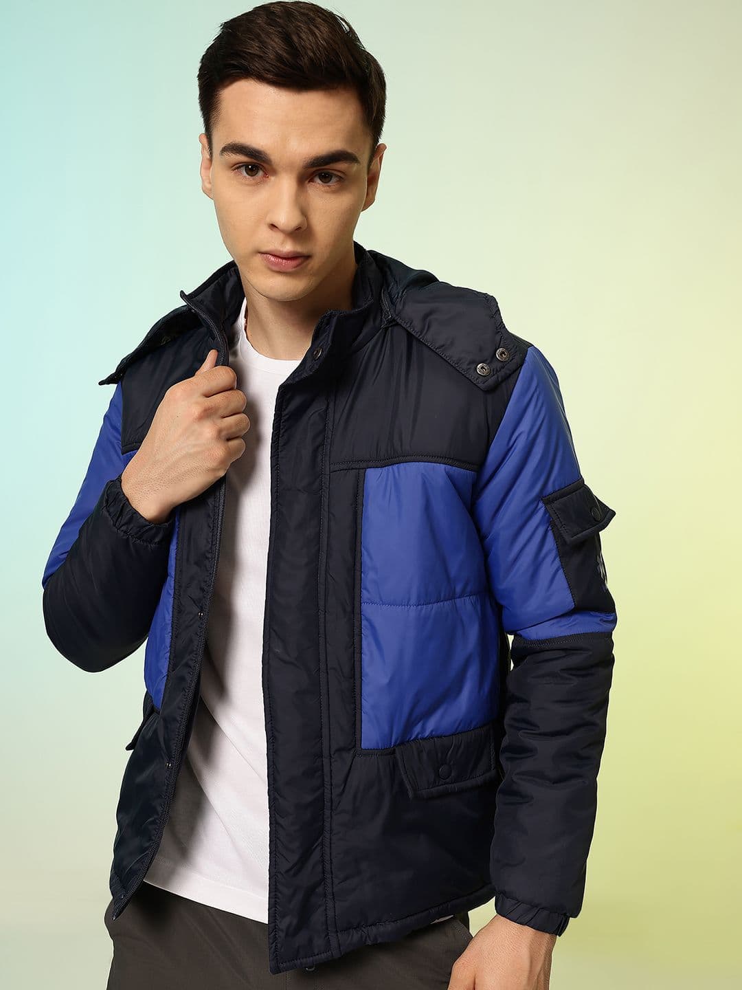 HRX by Hrithik Roshan Colourblocked Padded Lifestyle Jacket with Detachable Hood - view 1
