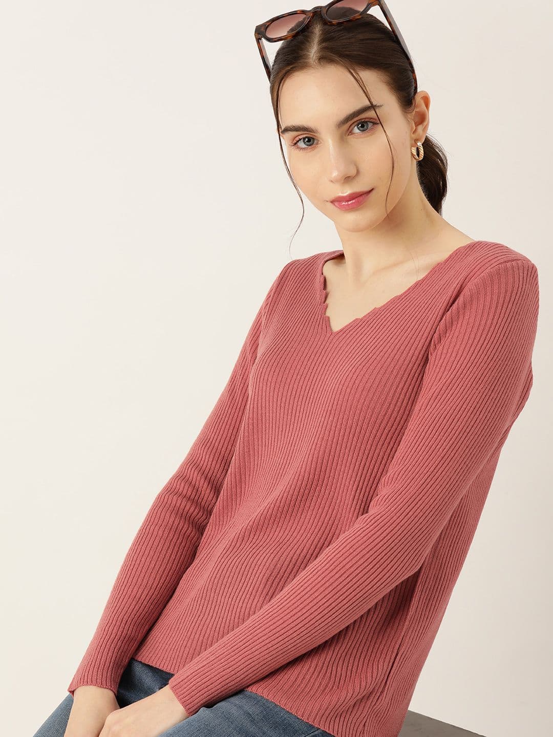 DressBerry V-Neck Ribbed Acrylic Pullover - view 1