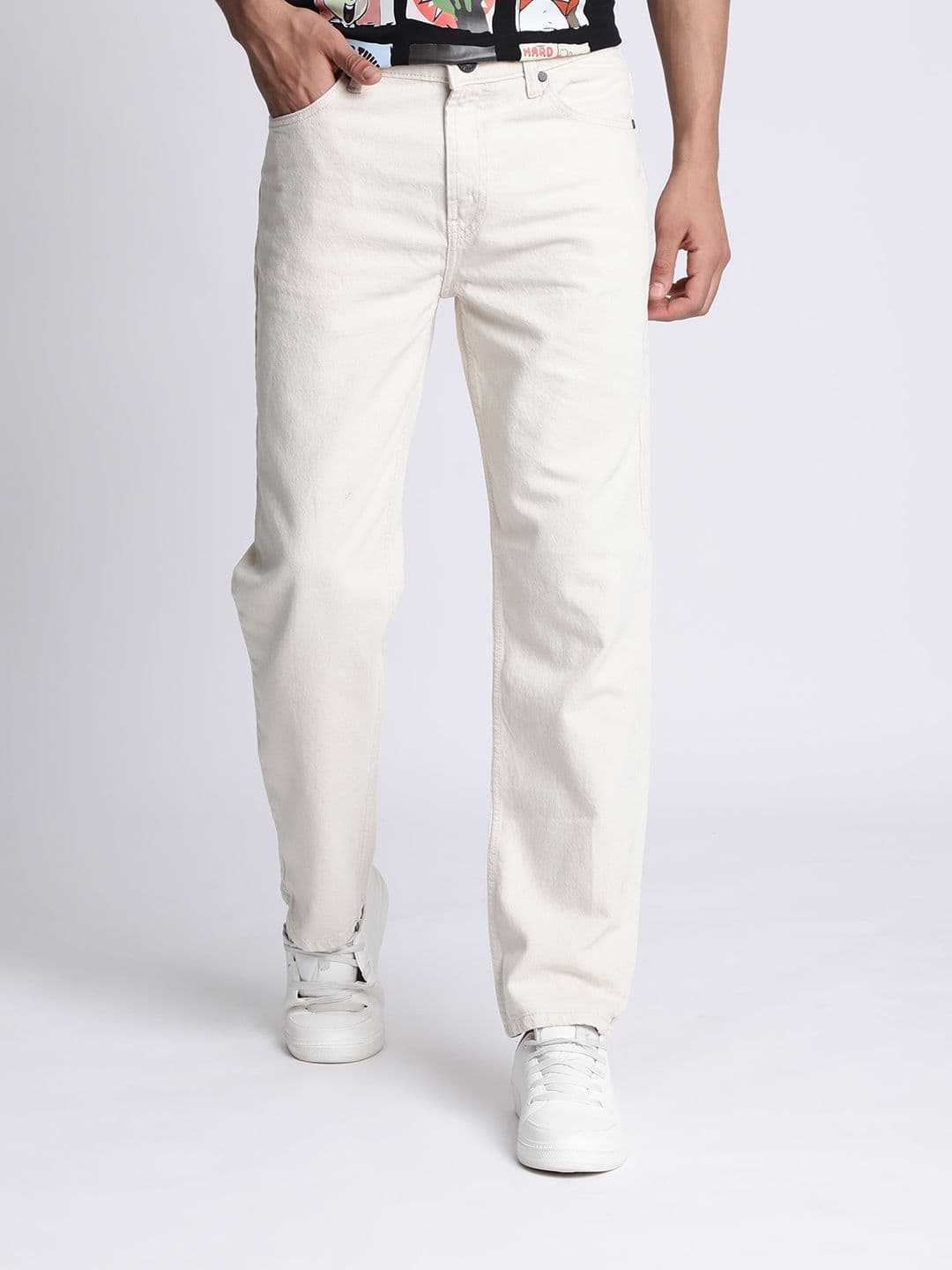 Bene Kleed Men Ecru Relaxed Fit Mid Rise Denim Jeans - view 1