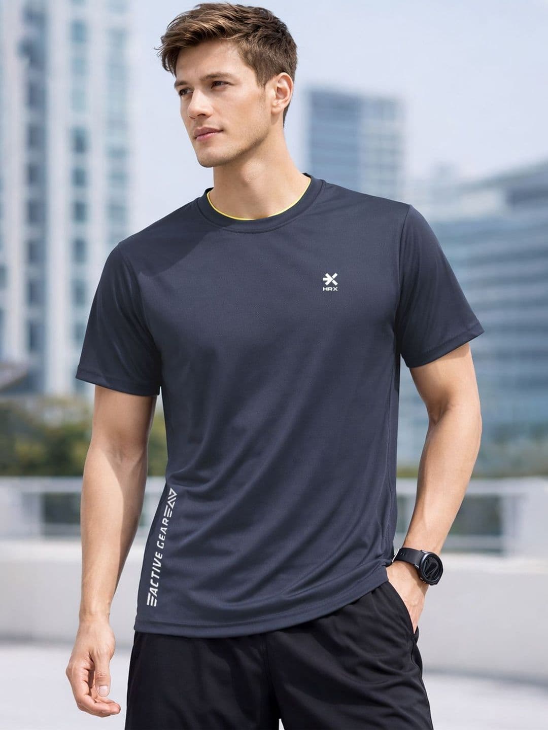 HRX by Hrithik Roshan Brand Logo Printed Round Neck Pockets Regular Fit T-shirt - view 1