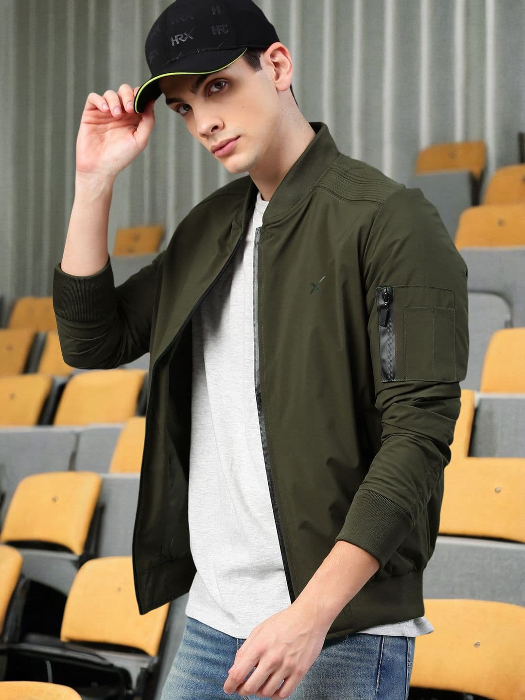 HRX by Hrithik Roshan Men Olive Green Solid Active Bomber Jacket - view 1