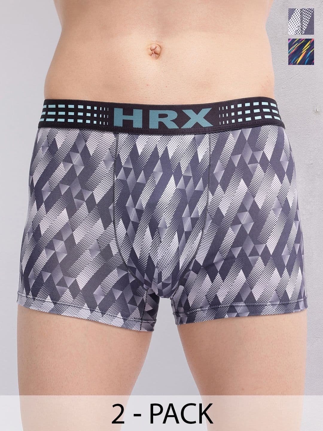 HRX by Hrithik Roshan Pack Of 2 Printed Trunks RE-HTO-PV-Print-103-110-S-Stonegrey/Blue - view 1