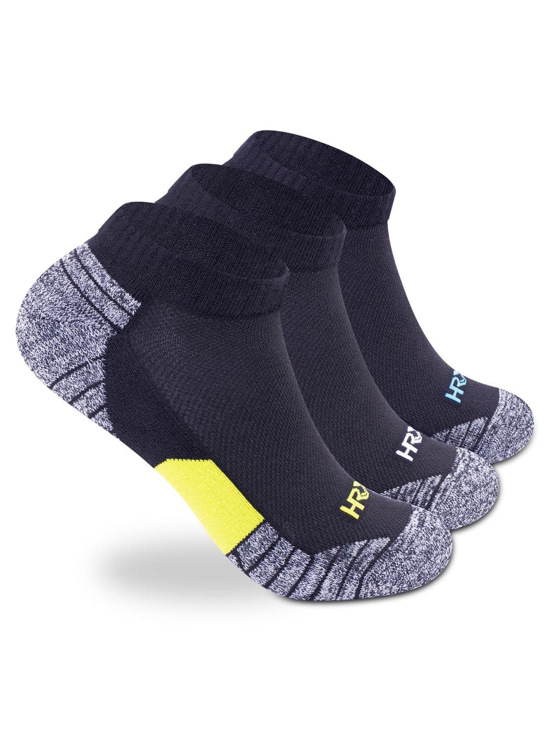 HRX by Hrithik Roshan Men Pack Of 3 Black & Blue Patterned Cotton Ankle Length Socks - view 1