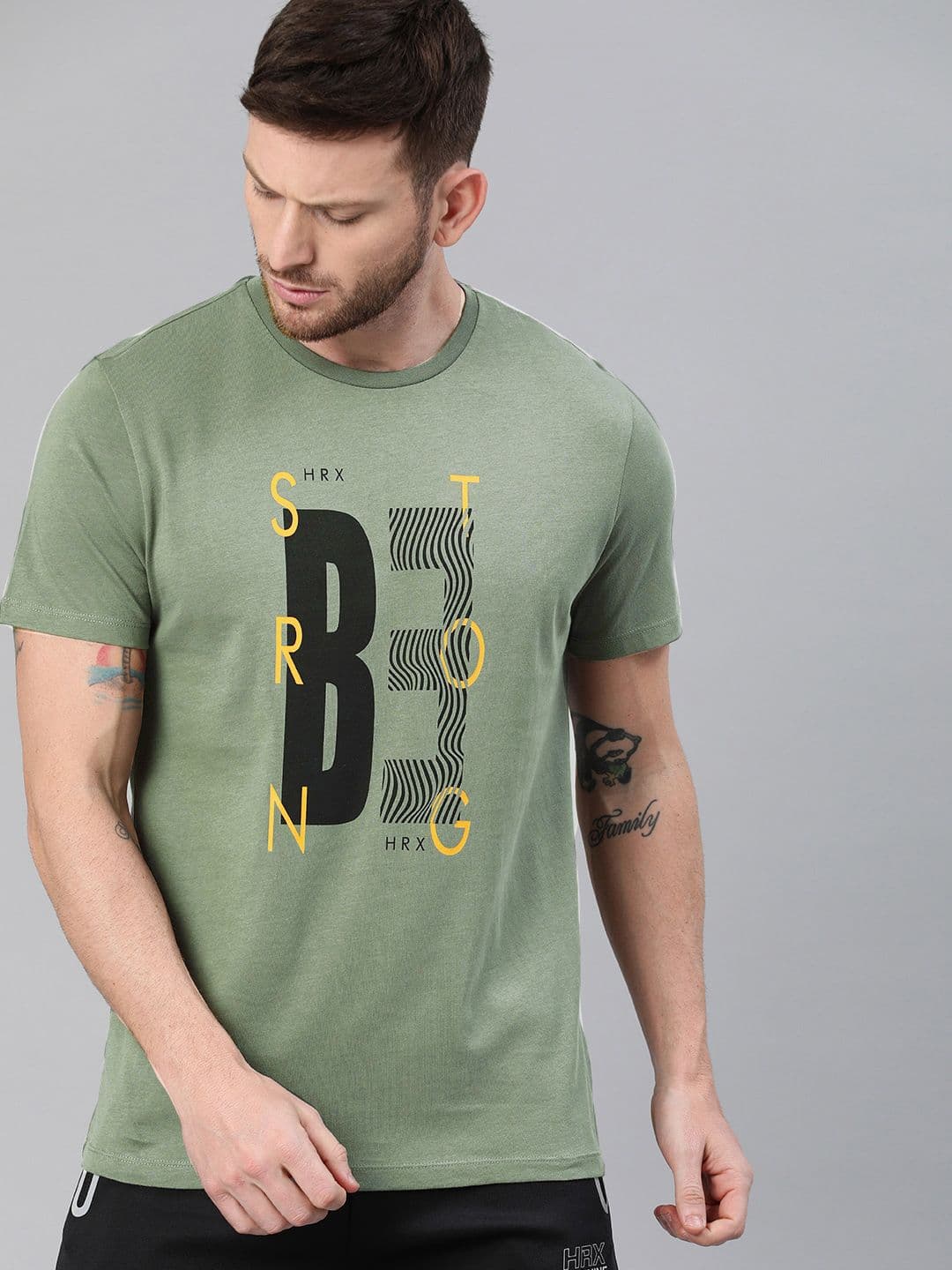 HRX by Hrithik Roshan Men Olive Green Solid Bio-Wash Running Tshirt - view 1