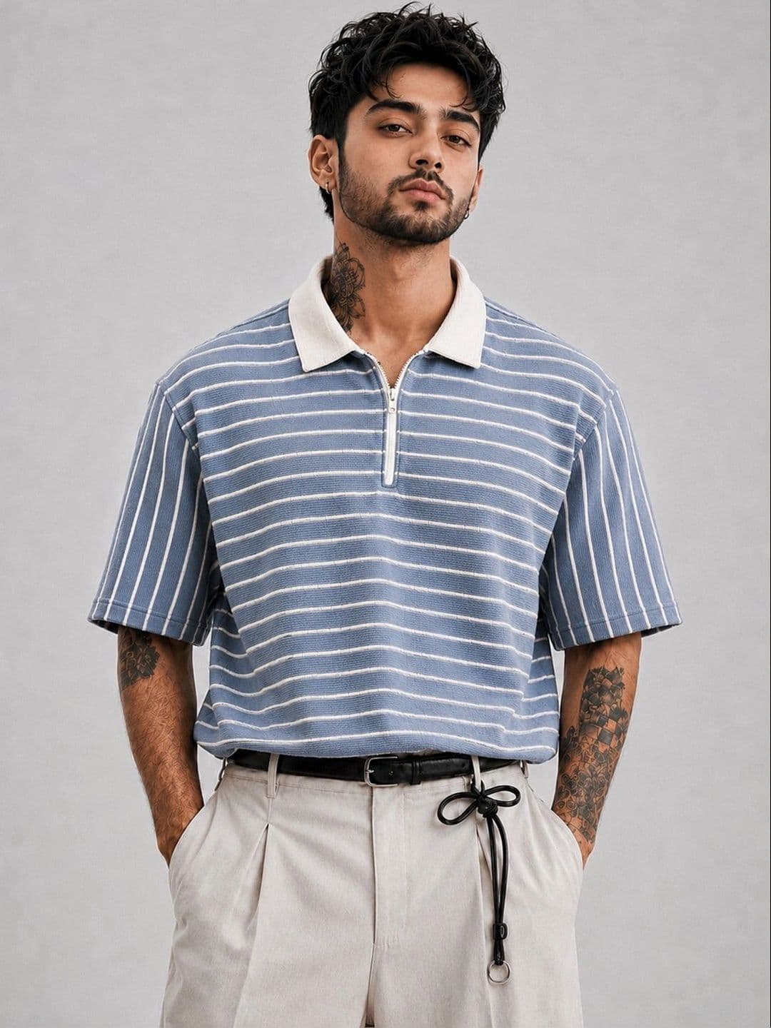 Force Men Striped Polo Collar T-shirt - view 1