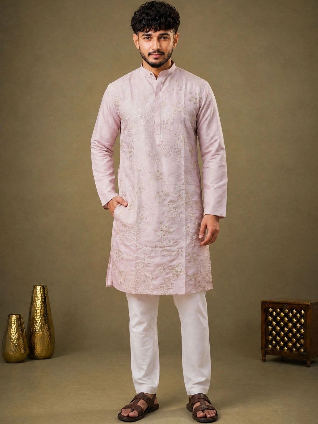 Anouk Men Ethnic Motifs Embroidered Thread Work Kurta - view 1