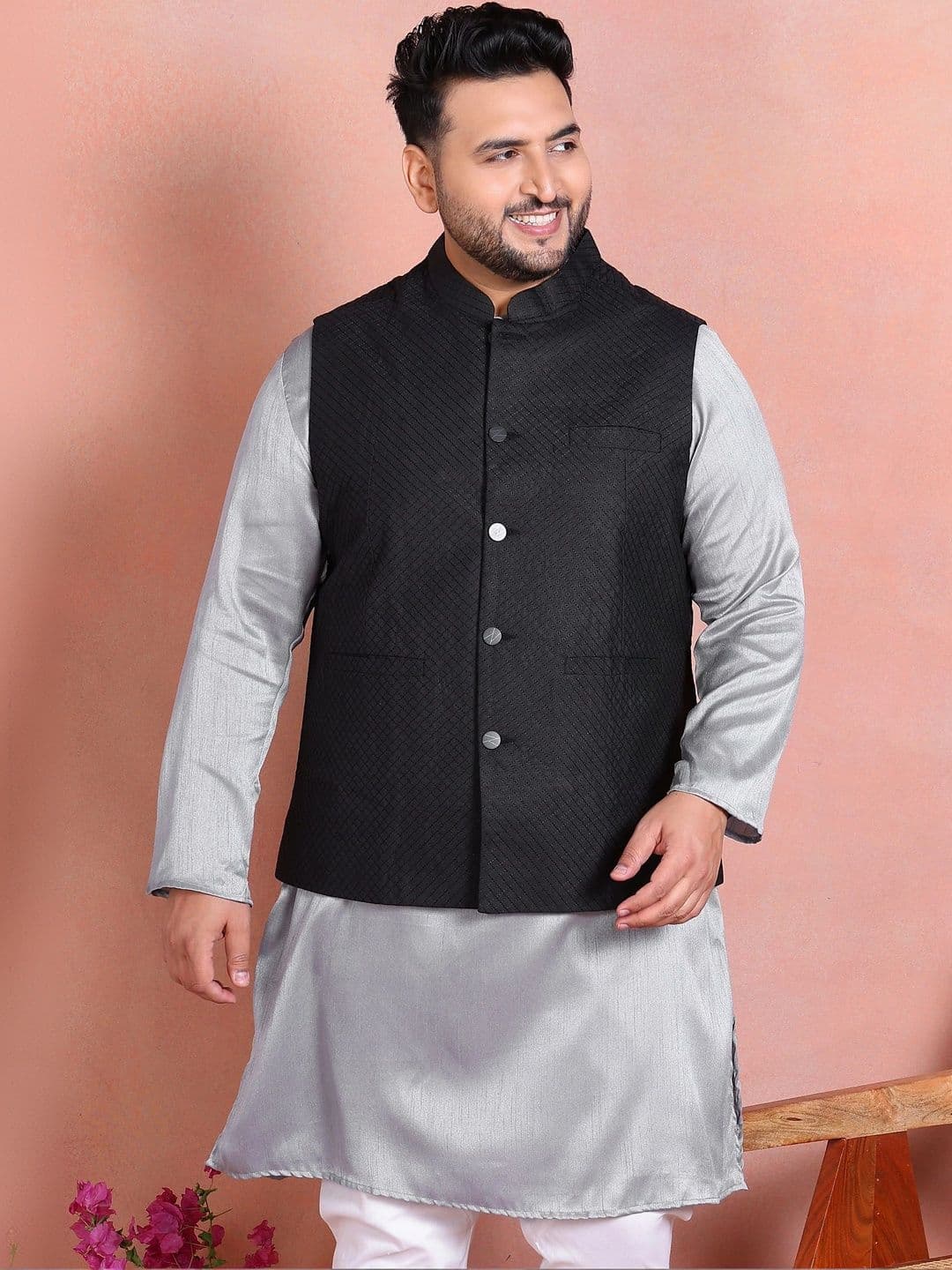 Sztori Woven Design Mandarin Collar Nehru Jackets - view 1