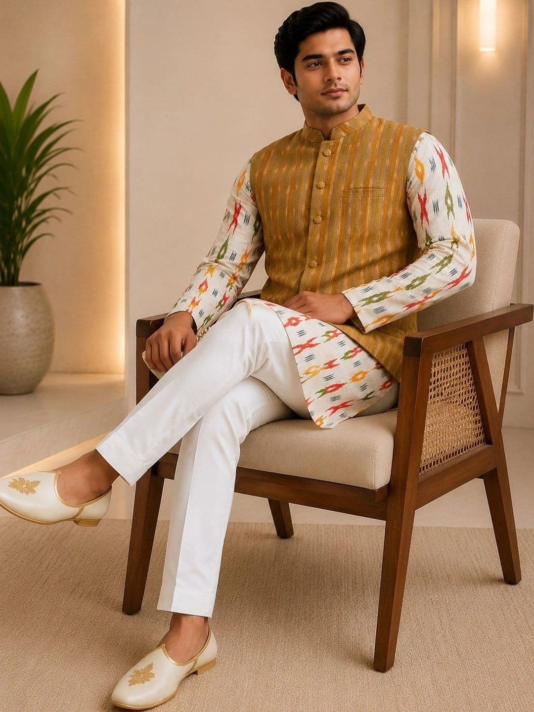 VASTRA BY LARA Striped Mandarin Collar Nehru Jackets - view 1