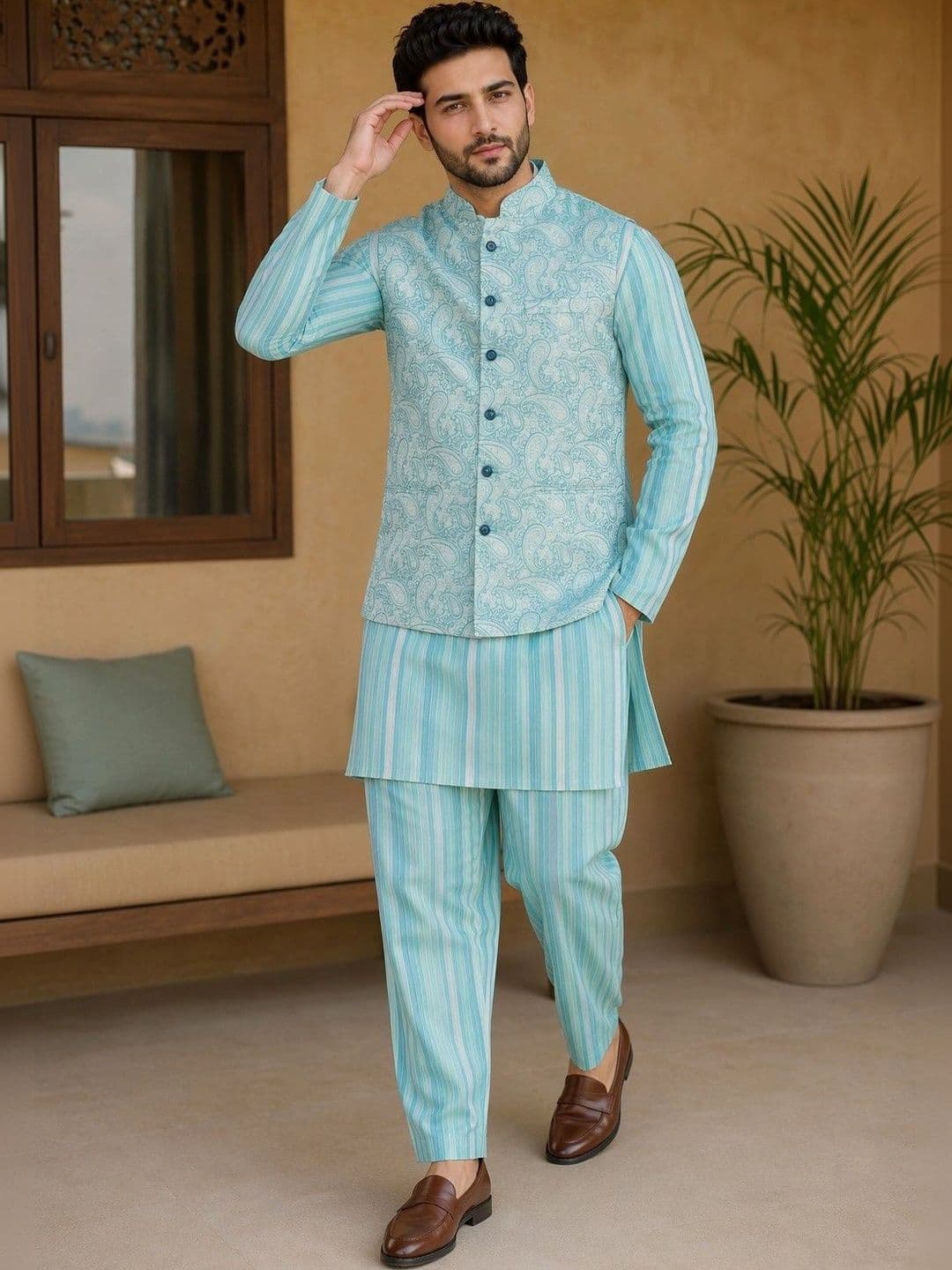 VASTRA BY LARA Printed Mandarin Collar Nehru Jackets - view 1