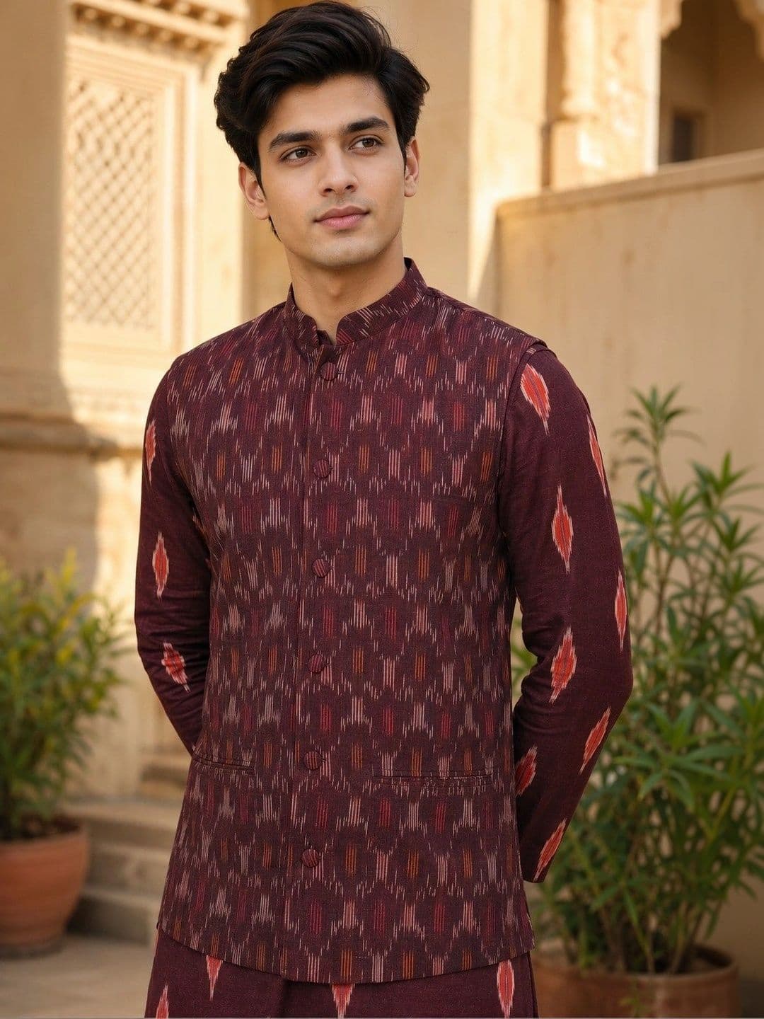 VASTRA BY LARA Printed Mandarin Collar Nehru Jackets - view 1