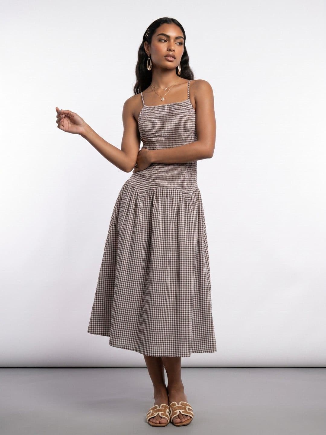 Phosphorus Checked A-Line Midi Dress - view 1