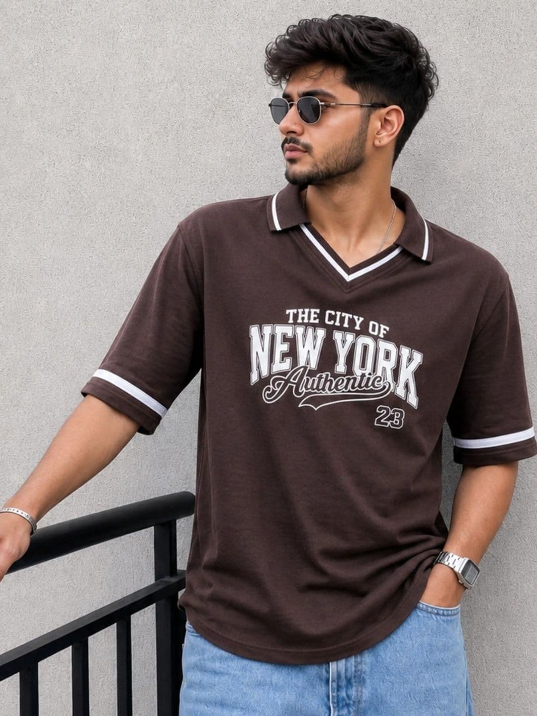 JUMPCUTS Men Typography Printed Polo Collar T-shirt - view 1