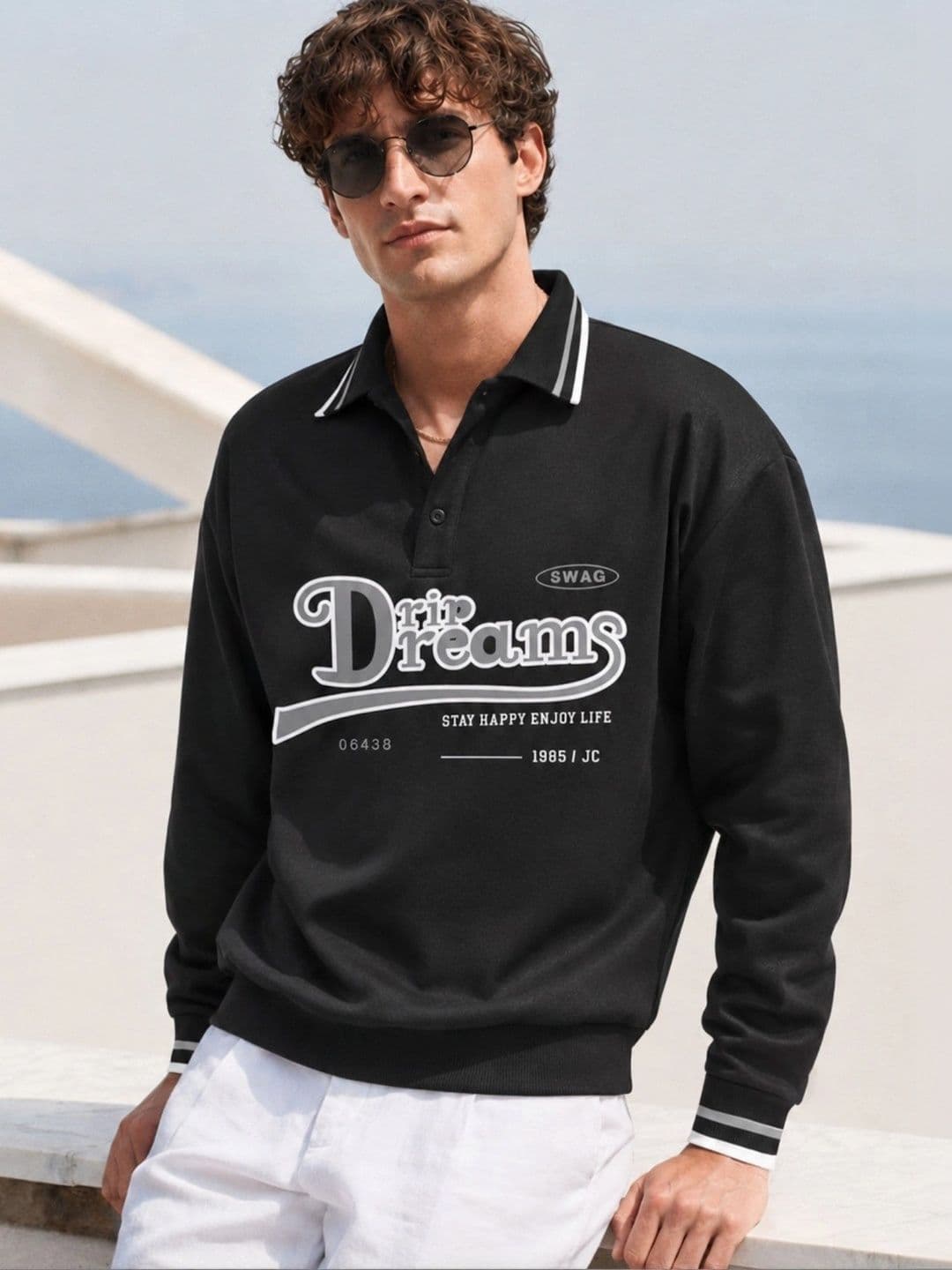 JUMPCUTS Men Typography Printed Polo Collar T-shirt - view 1