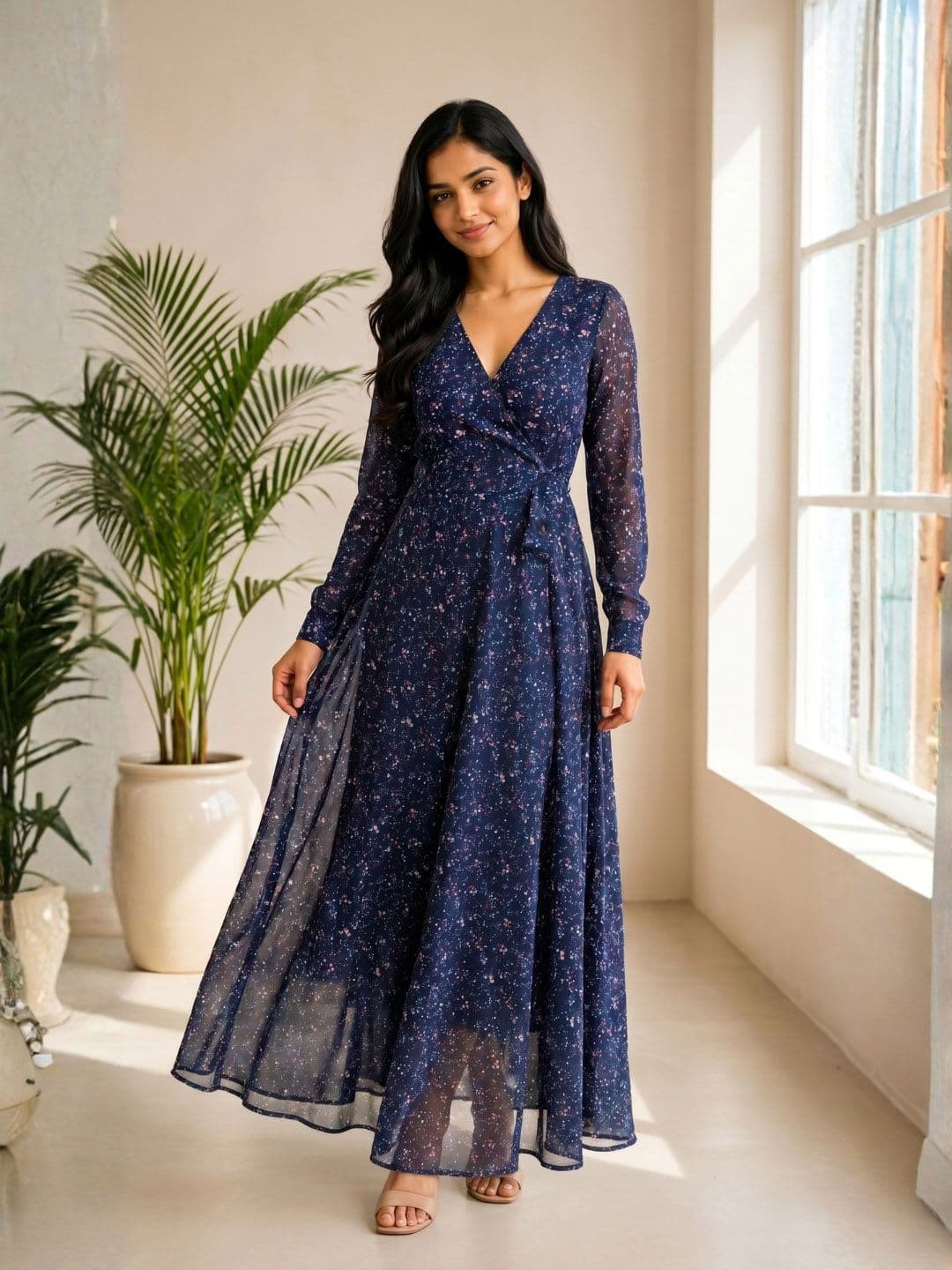 Sarvda Women Embellished Sequinned Georgette Kurta - view 1