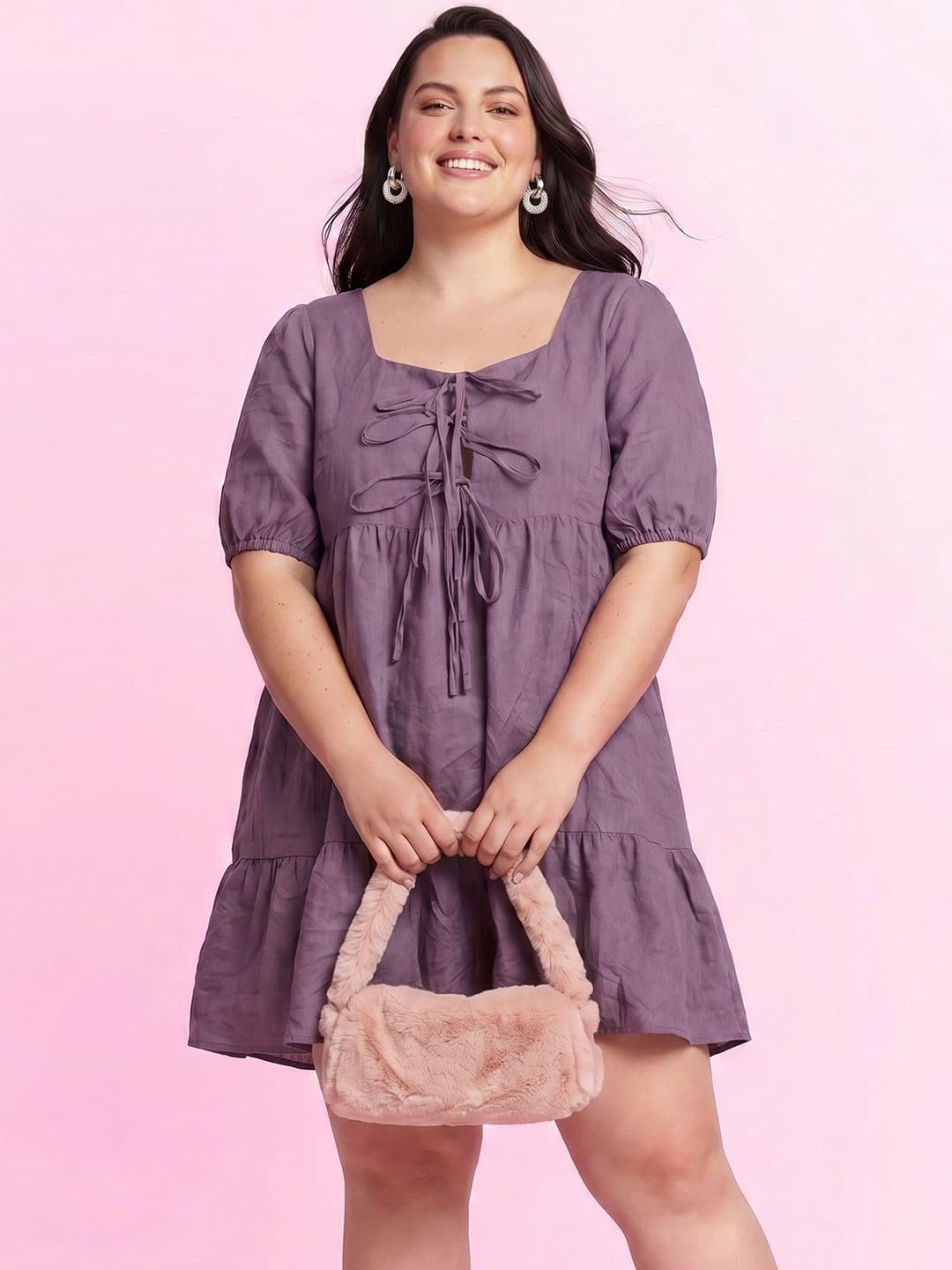 DressBerry Curve Plus Size Puff Sleeve Tiered A-Line Dress - view 1