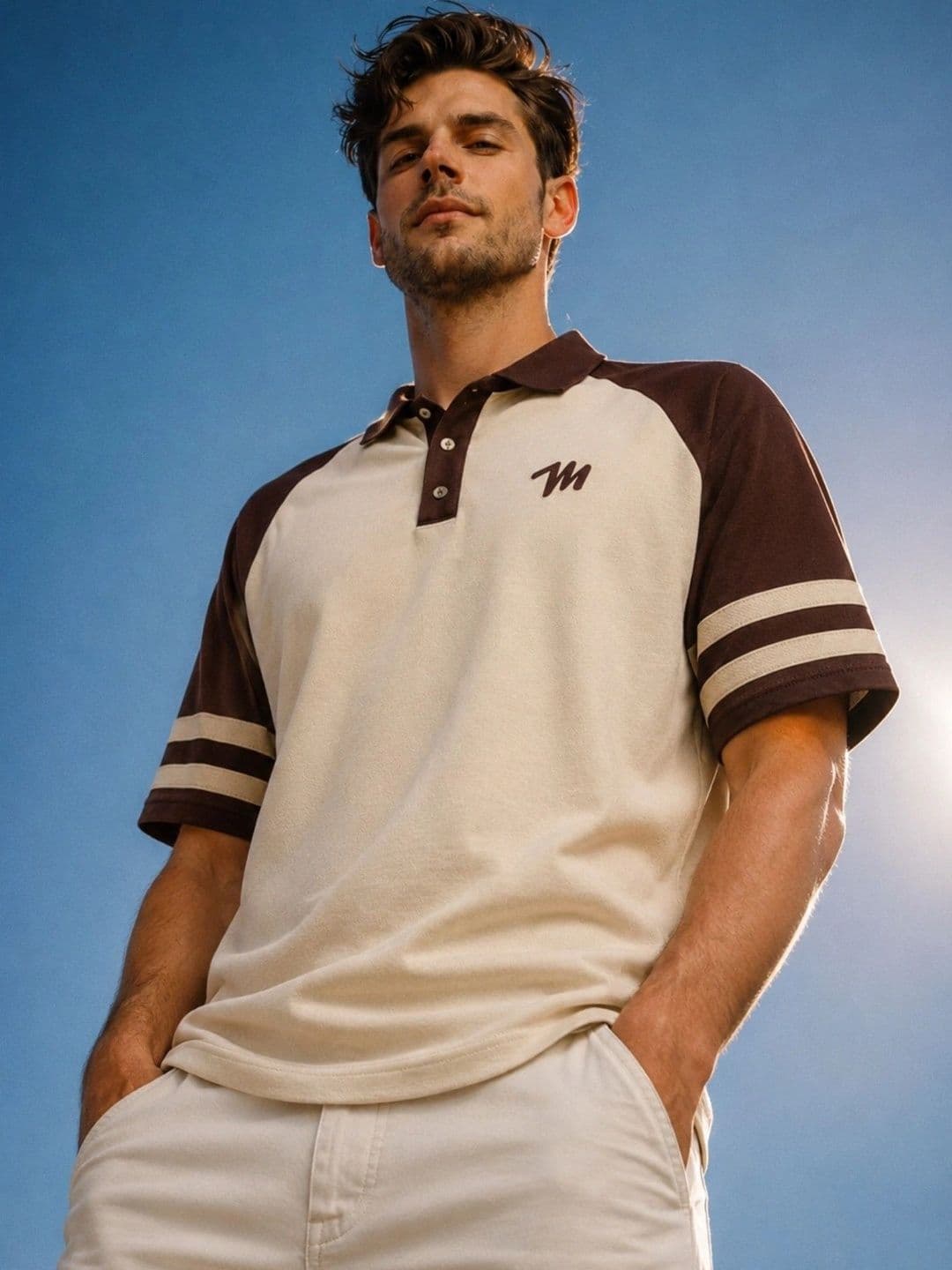 JUMPCUTS Men Brand Logo Colourblocked Polo Collar T-shirt - view 1