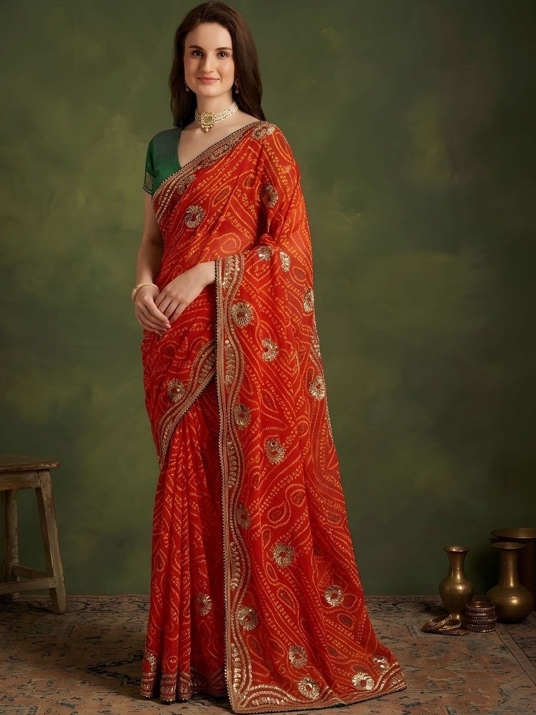 Sangria Bandhani Zari Pure Georgette Saree - view 1