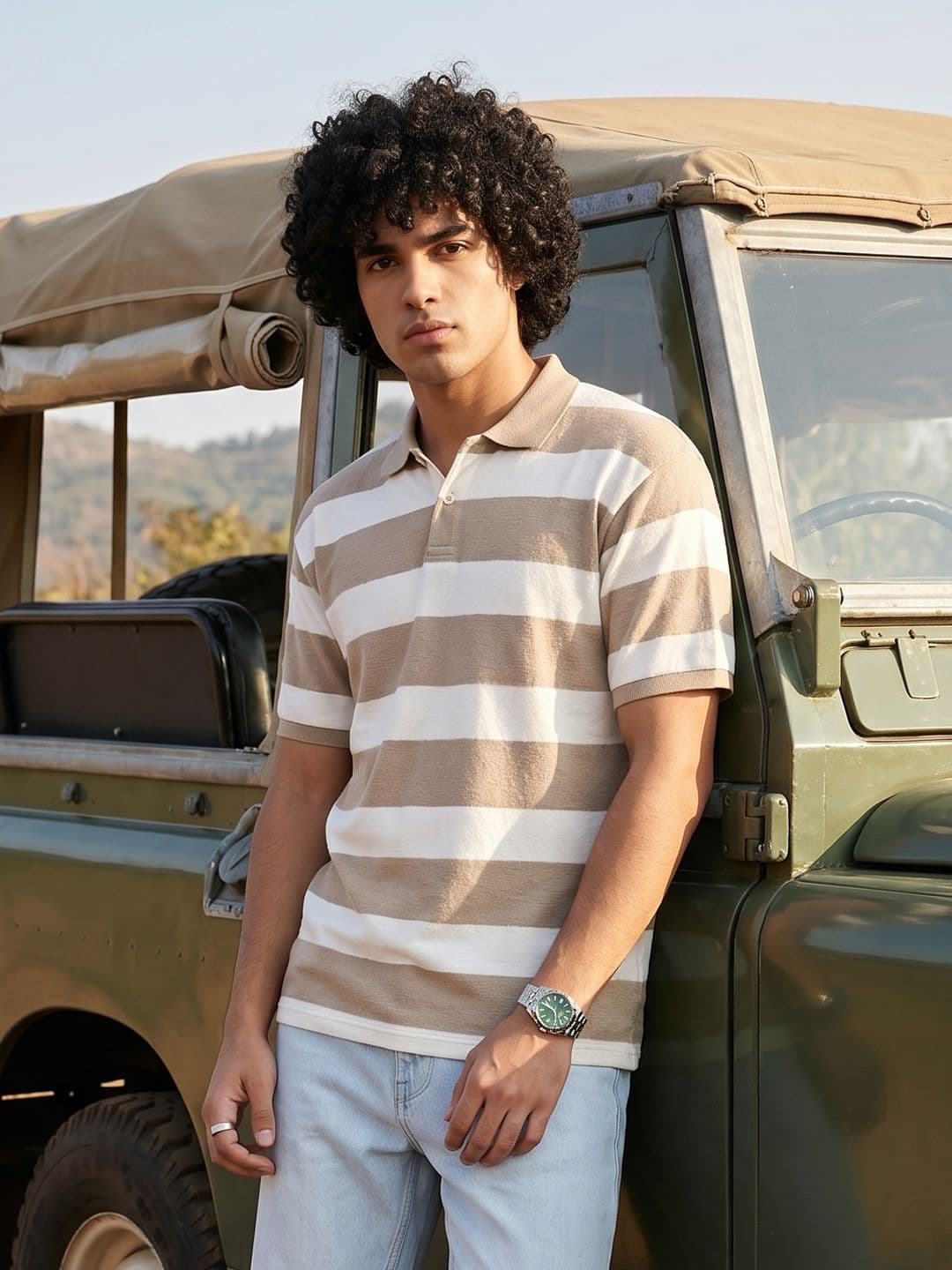 The Roadster Life Co. Striped Polo Collar Relaxed Fit T-shirt - view 1