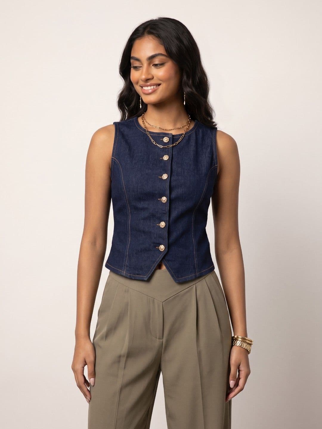 Phosphorus Round Neck Denim Waistcoat - view 1