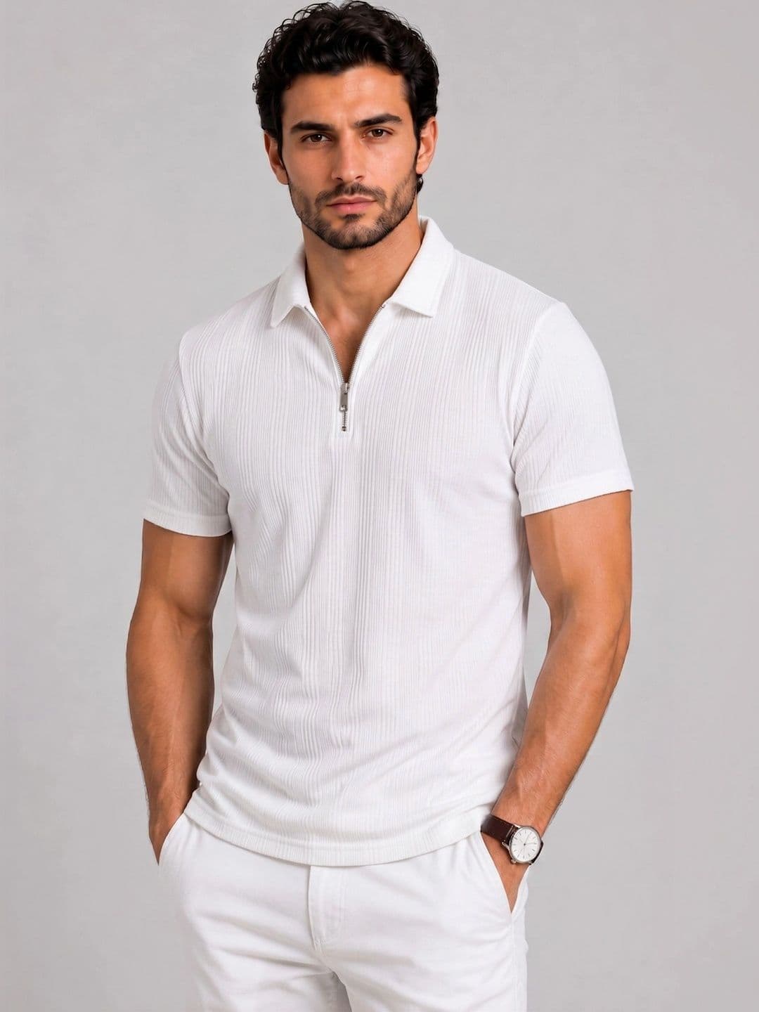 THE BEETEL HOUSE Men Ribbed Polo Collar T-Shirt - view 1