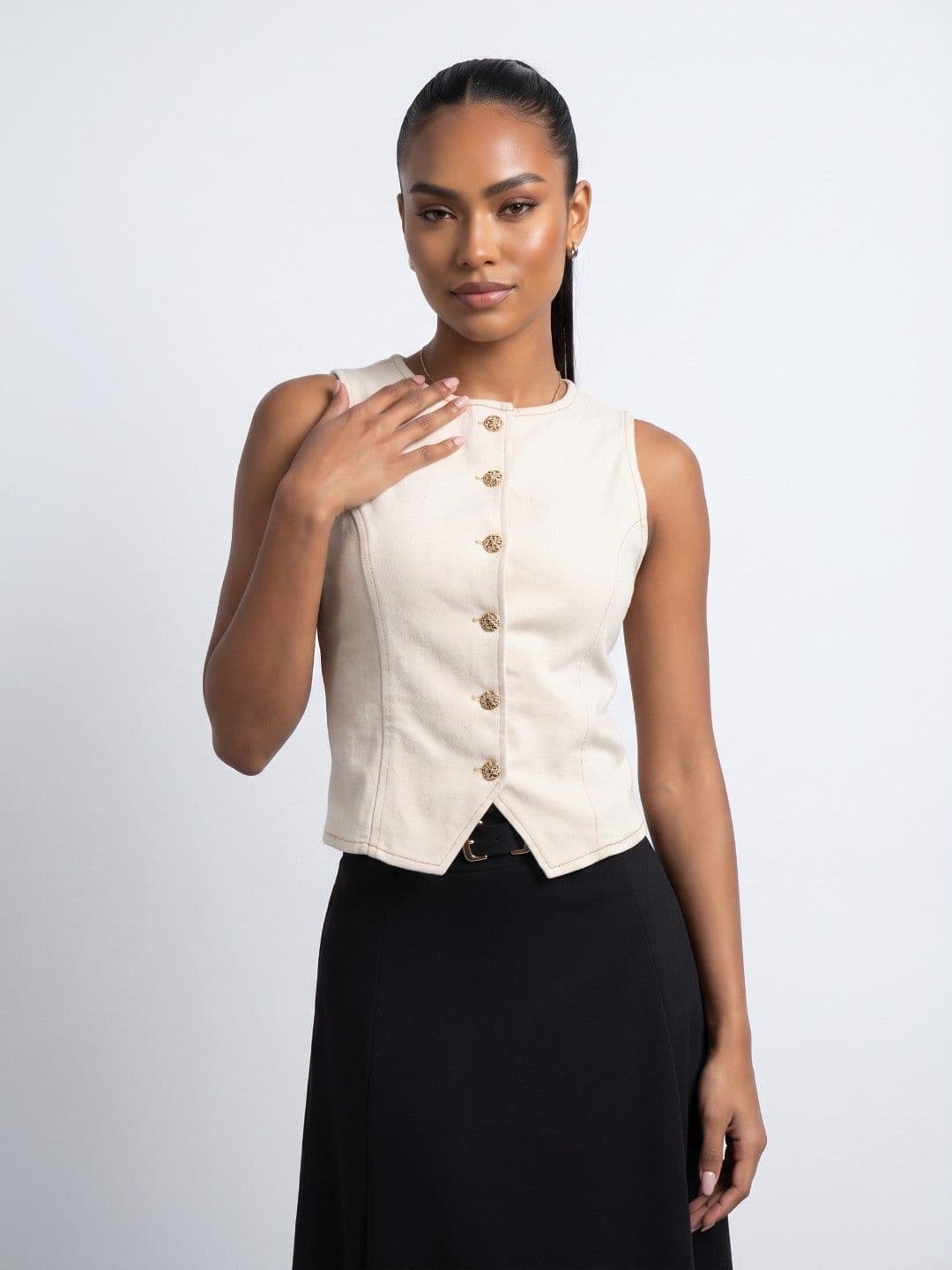 Phosphorus Round Neck Denim Waistcoat - view 1