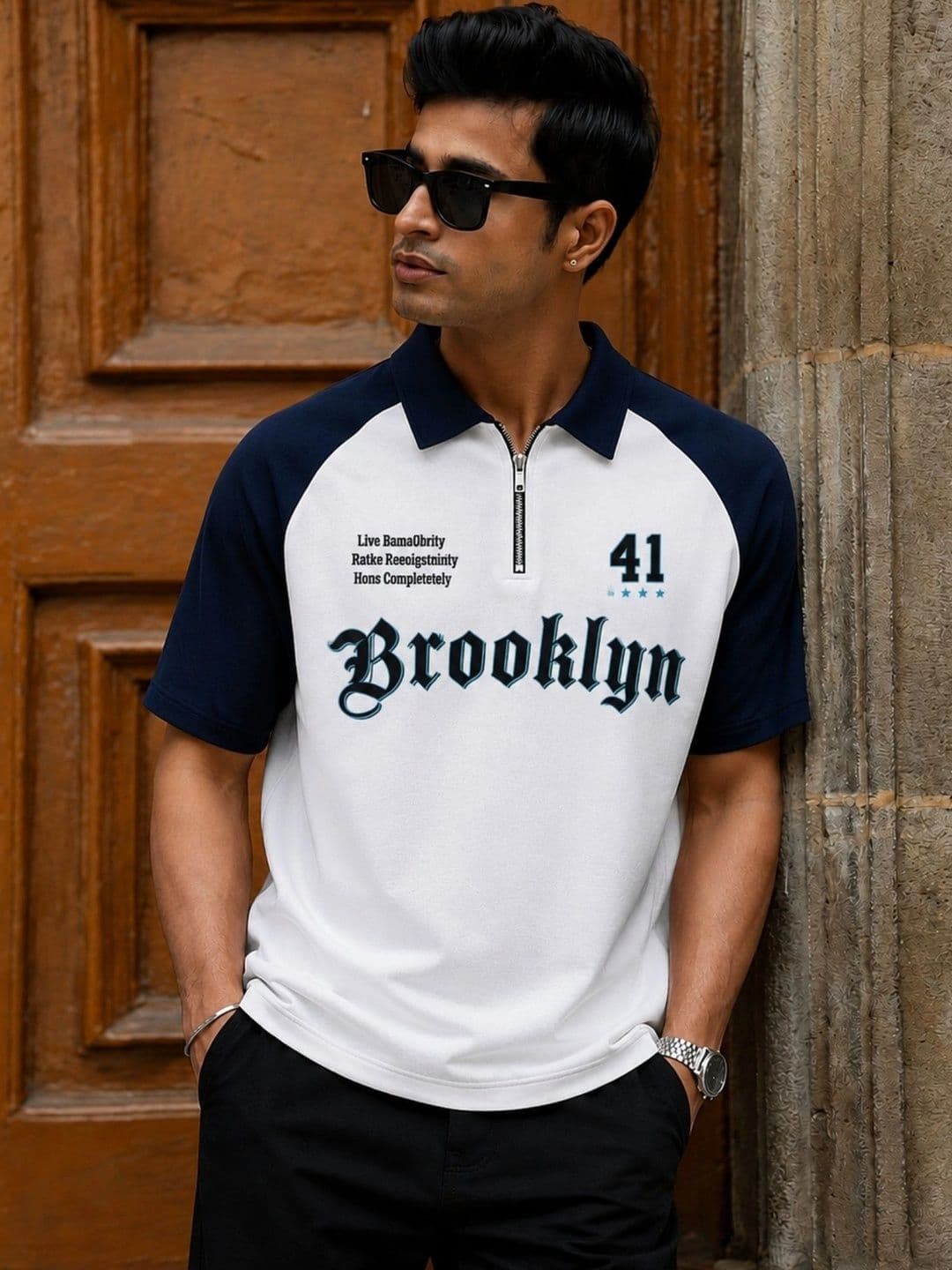 JUMPCUTS Men Typography Printed Polo Collar T-shirt - view 1