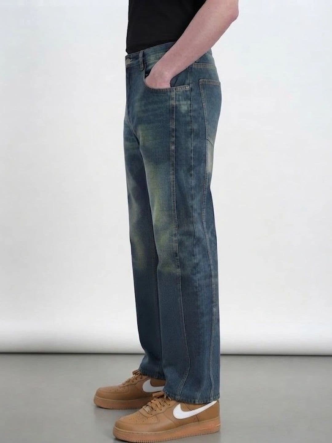 FEBRi Men Wide Leg Mid-Rise Light Fade Applique Jeans - view 1