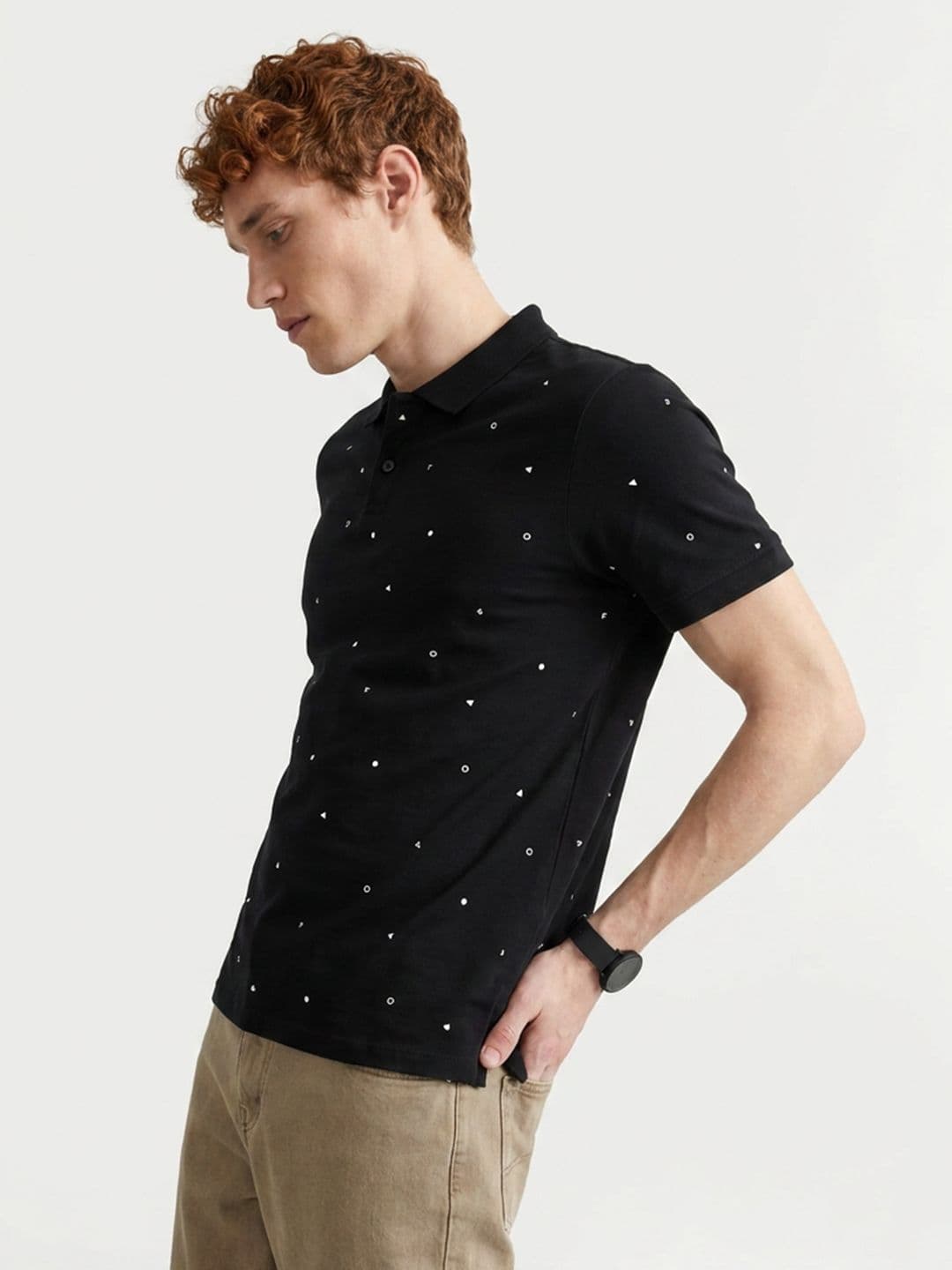 Mast & Harbour Men Printed Polo Collar Pure Cotton T-shirt - view 1