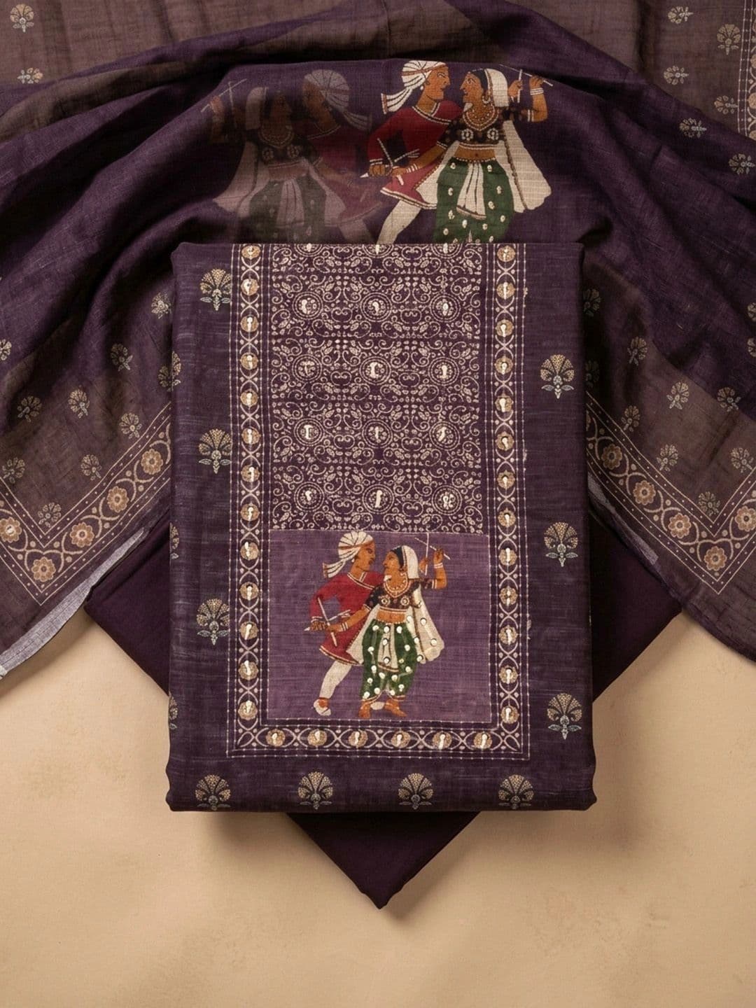 Meena Bazaar Printed Art Silk Unstitched Dress Material - view 1