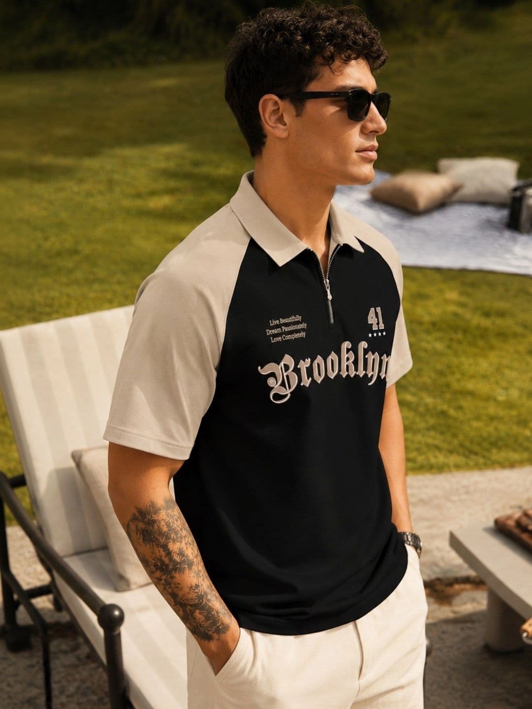 JUMPCUTS Men Typography Printed Polo Collar T-shirt - view 1
